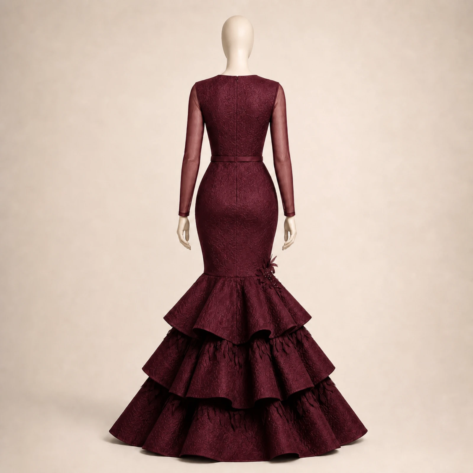 Cordelia Burgundy Tiered Mermaid Gown, view 2
