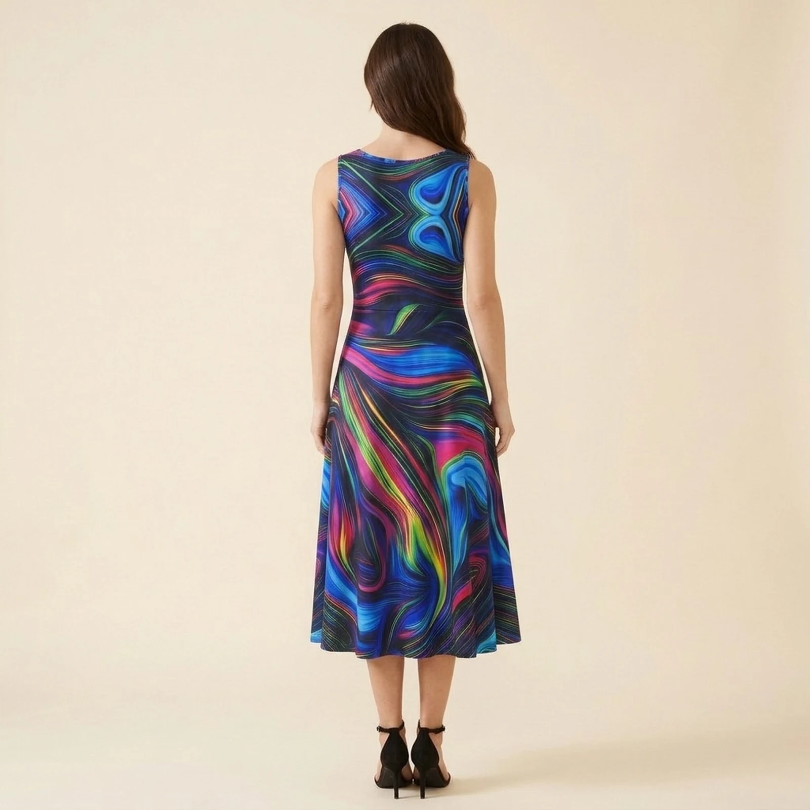 Cosmo Swirl Swing Midi Dress, view 2
