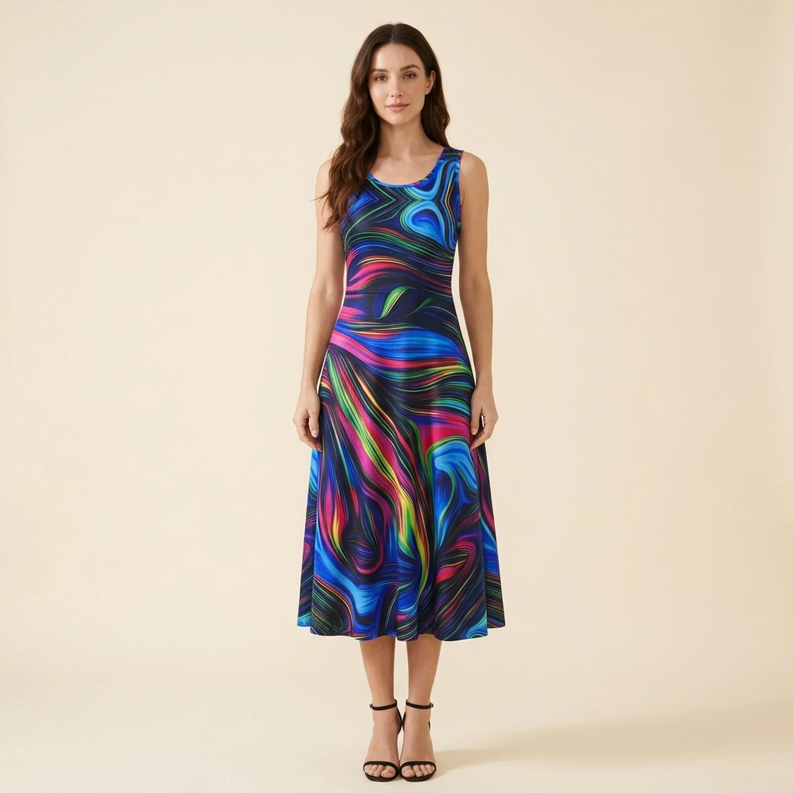 Cosmo Swirl Swing Midi Dress, view 1