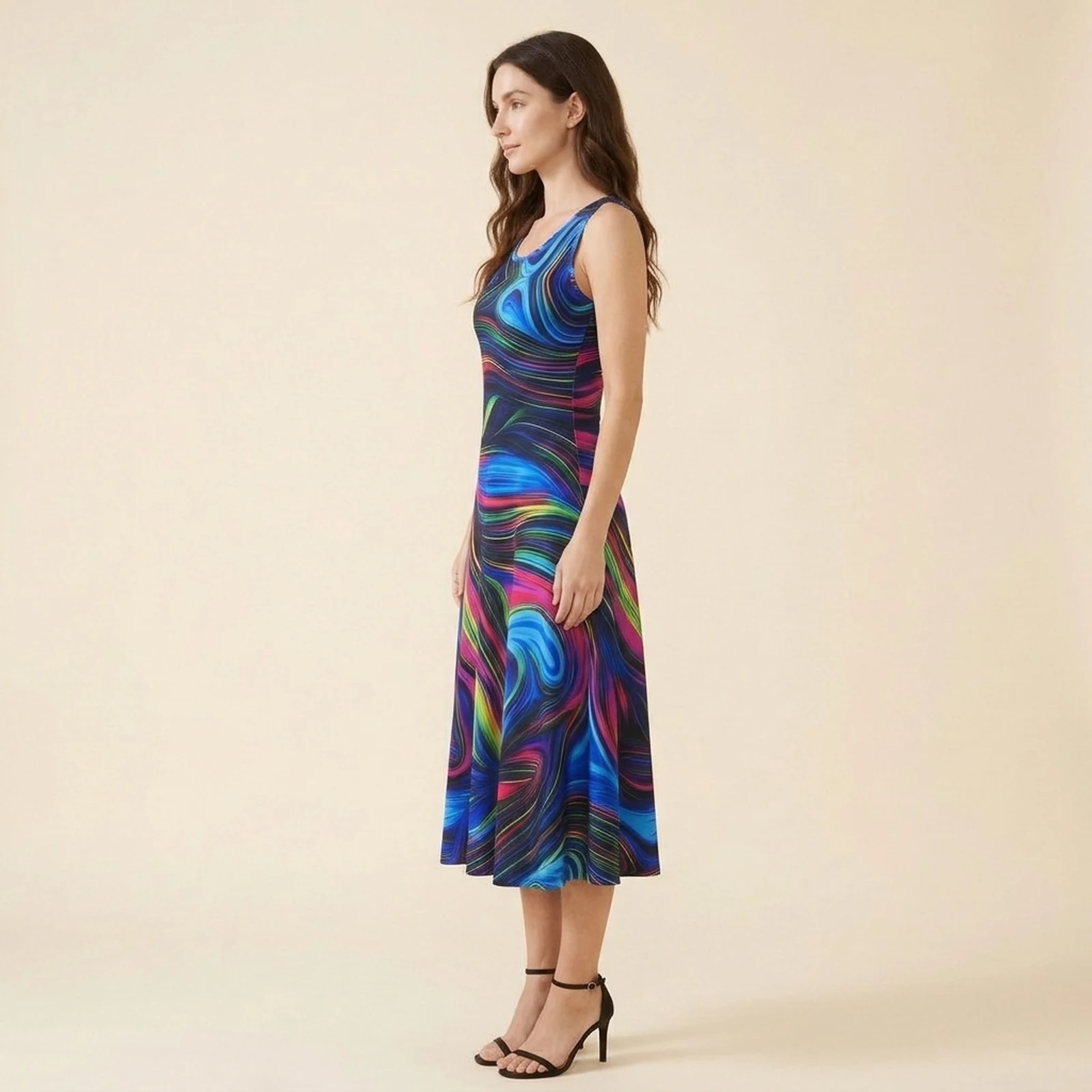 Cosmo Swirl Swing Midi Dress, view 3