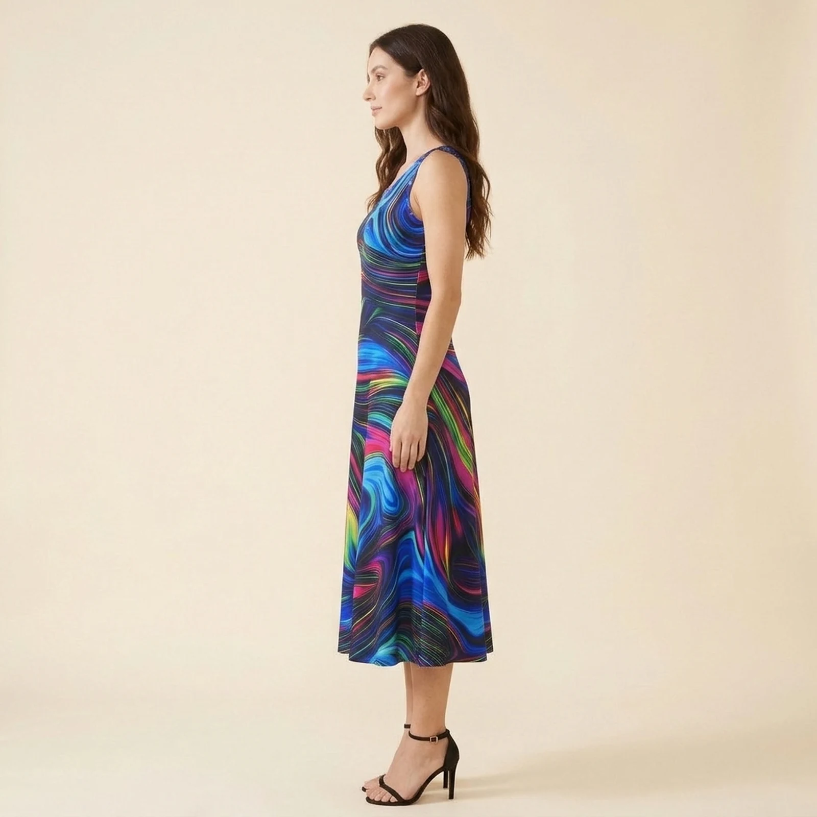 Cosmo Swirl Swing Midi Dress, view 4