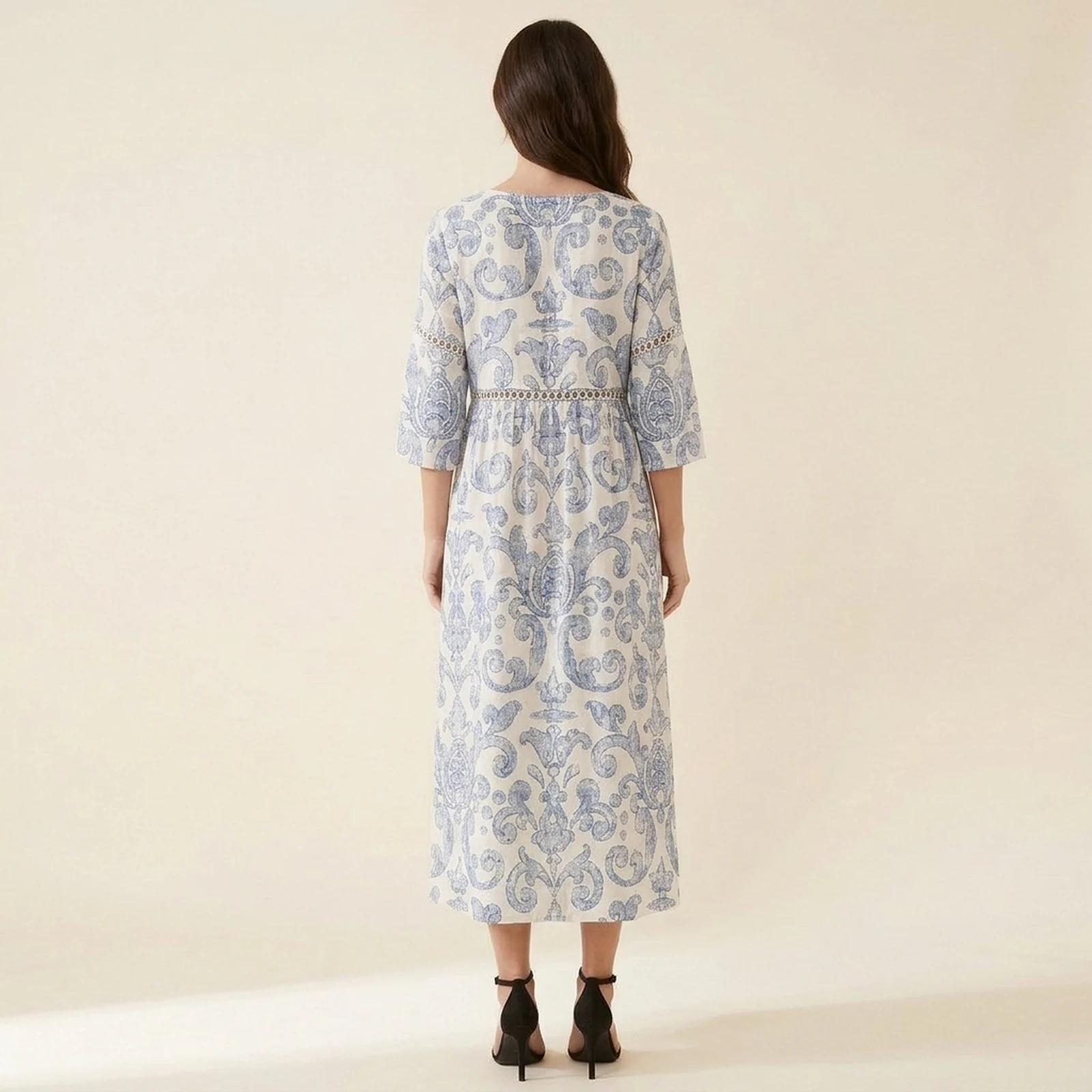 Delft V-Neck Print Midi Dress, view 2