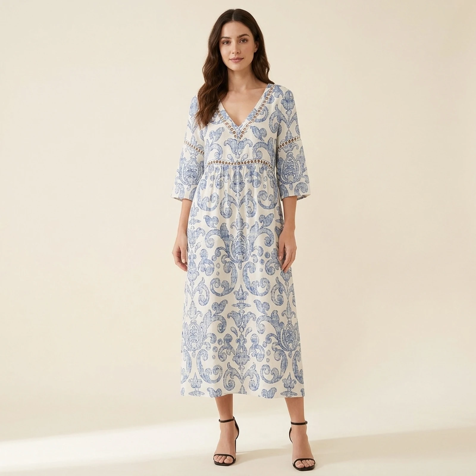 Delft V-Neck Print Midi Dress, view 1