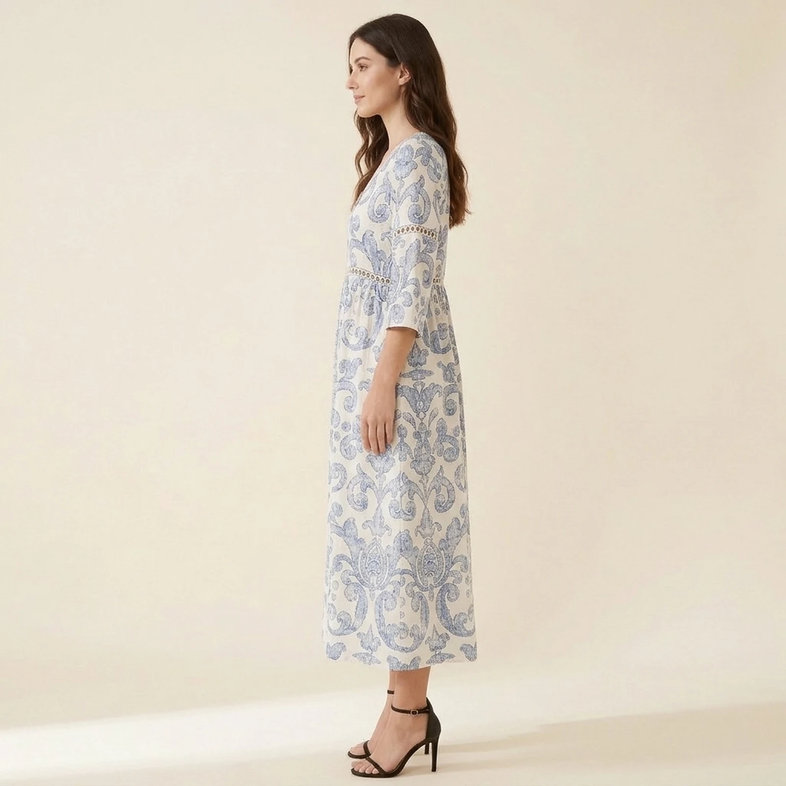 Delft V-Neck Print Midi Dress, view 4