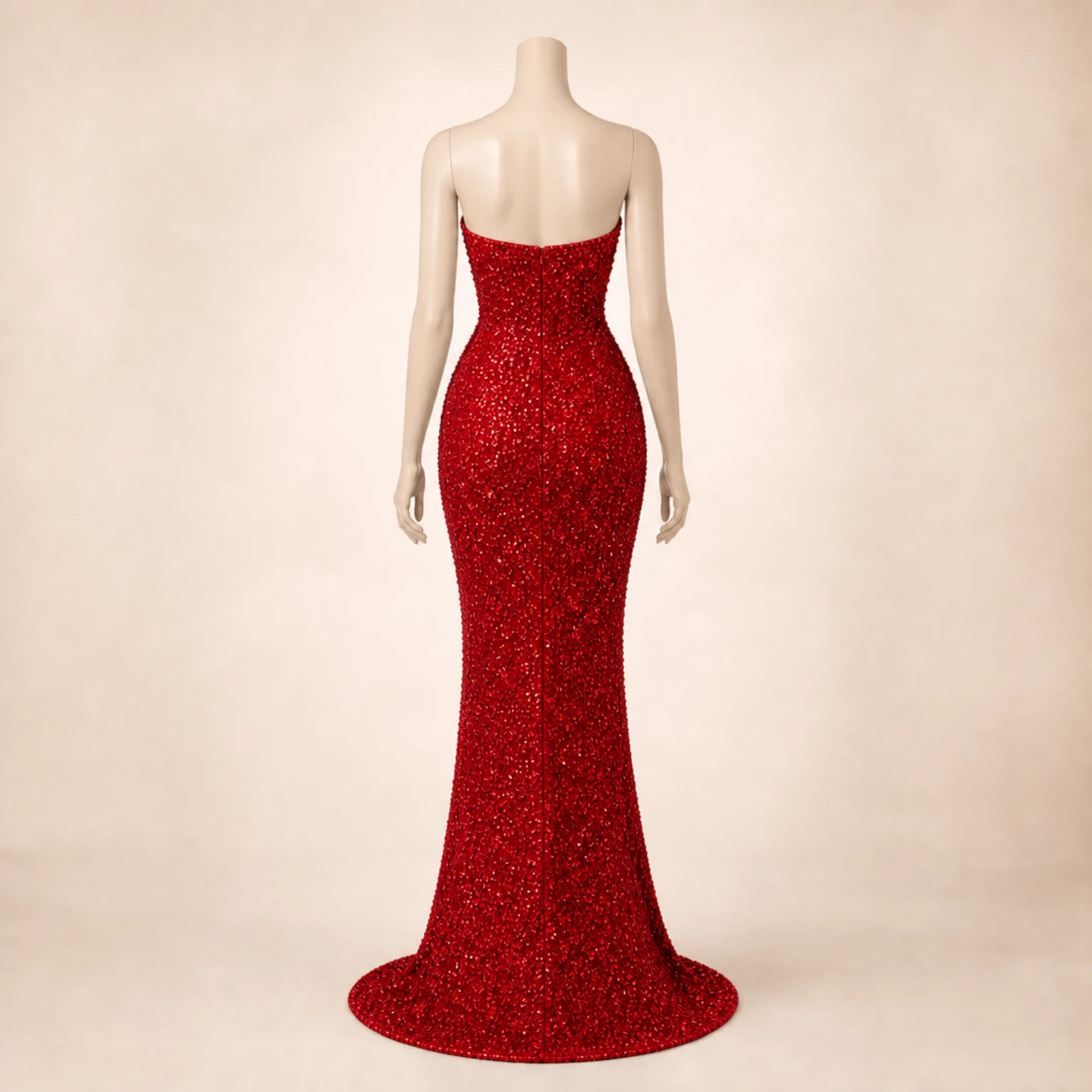 Delphine Red Crystal Mermaid Gown, view 2