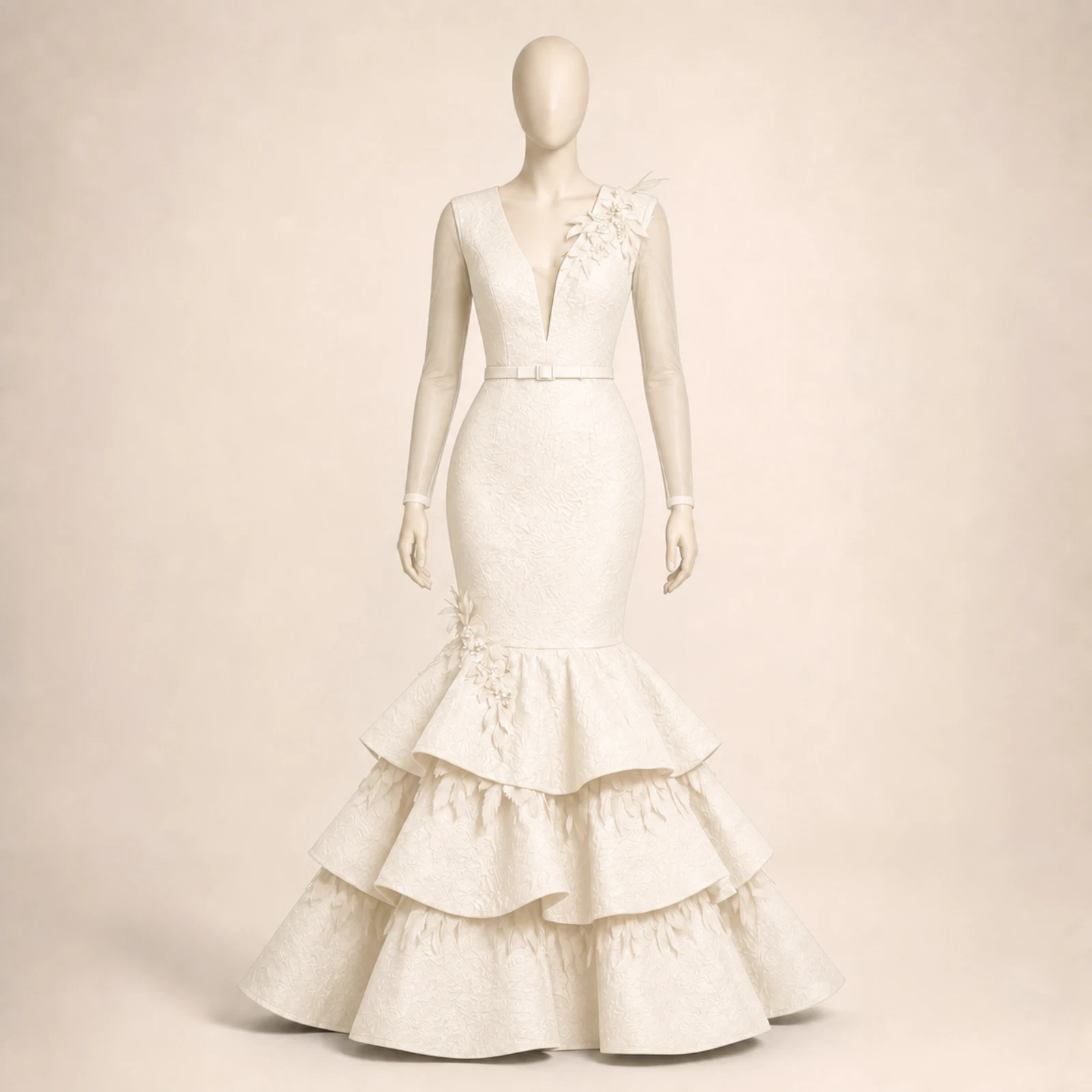 Dominique Ivory Tiered Mermaid Gown, view 1