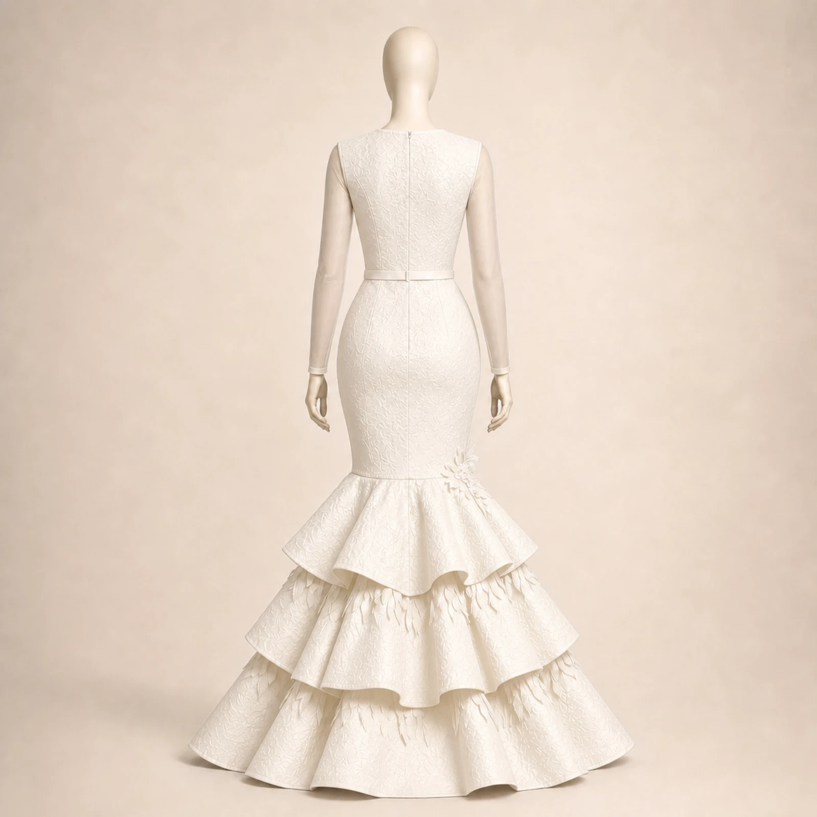 Dominique Ivory Tiered Mermaid Gown, view 2