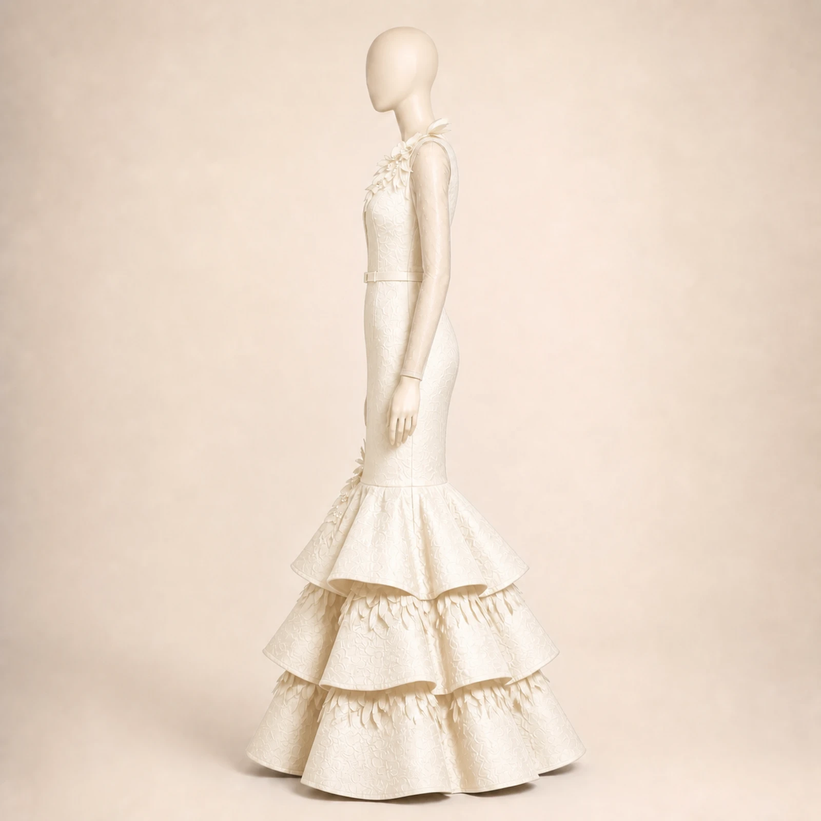Dominique Ivory Tiered Mermaid Gown, view 3