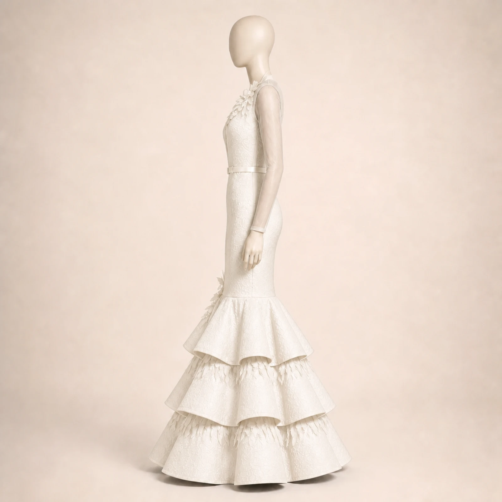 Dominique Ivory Tiered Mermaid Gown, view 4