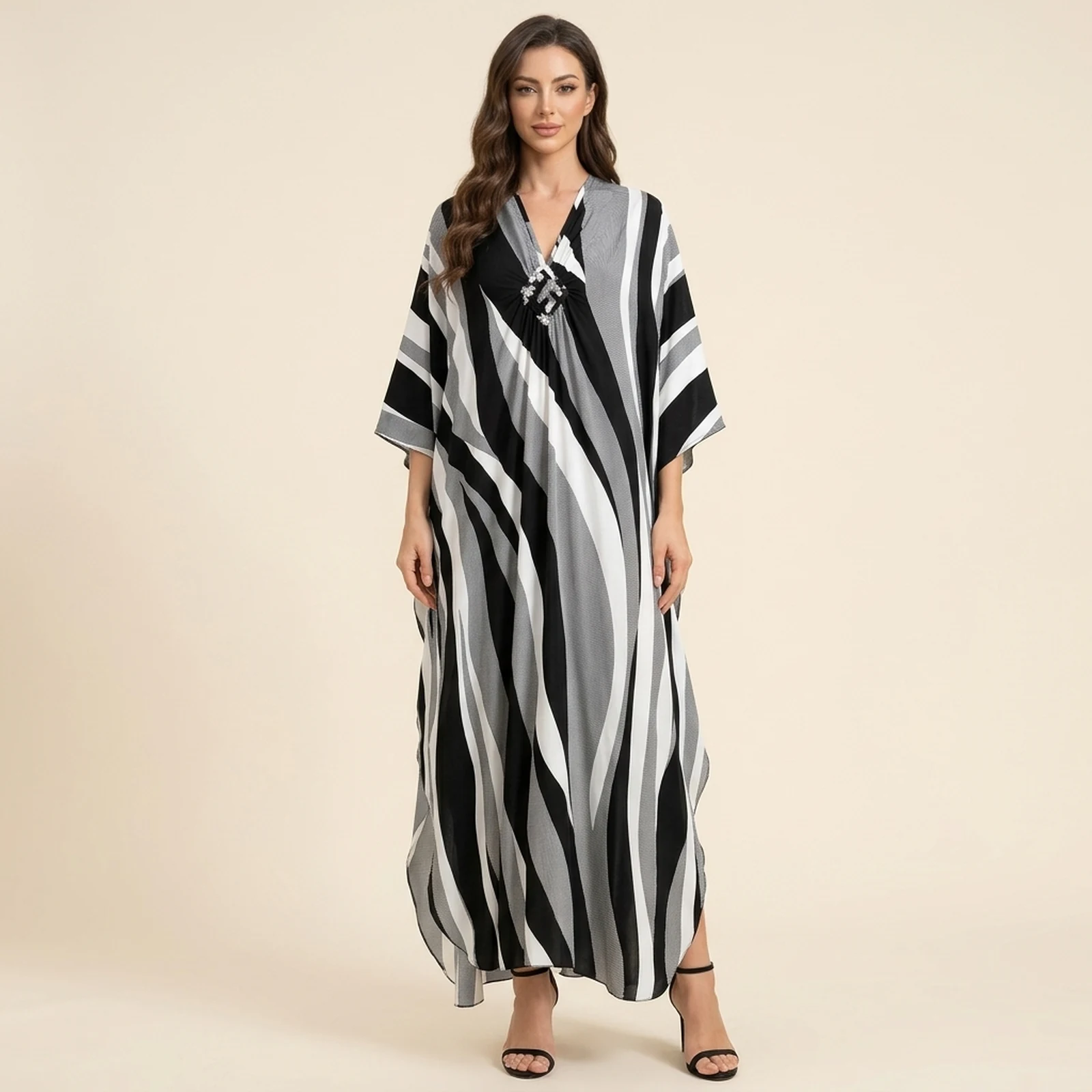 Domino Stripe Maxi Kaftan, view 1
