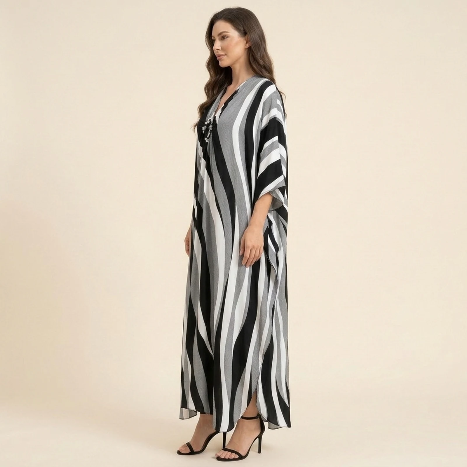 Domino Stripe Maxi Kaftan, view 3