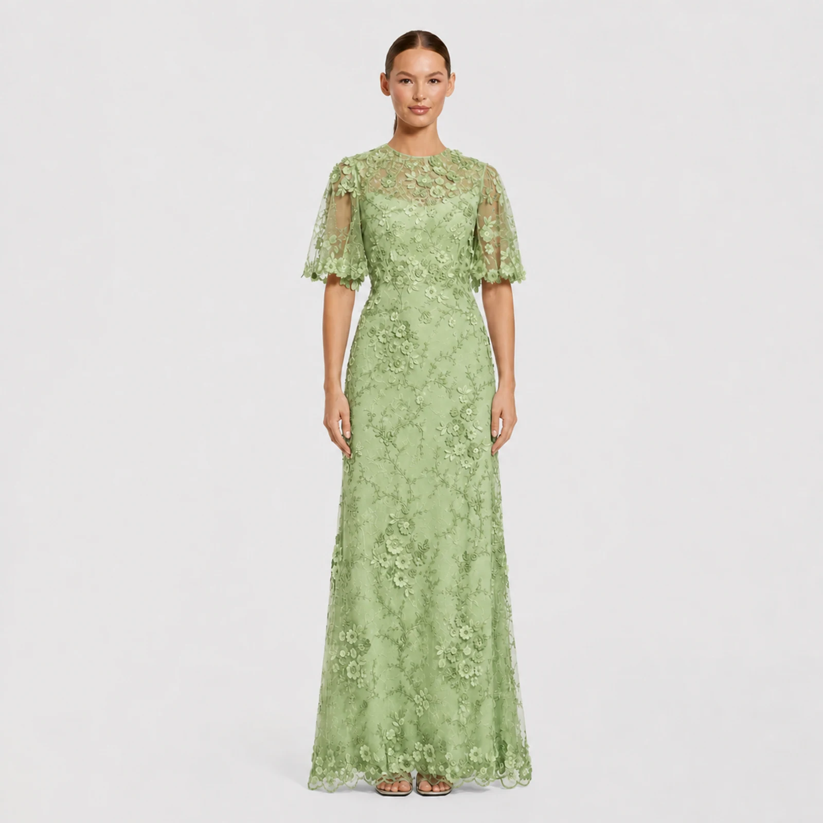 Dorothea Sage Lace Gown, view 1