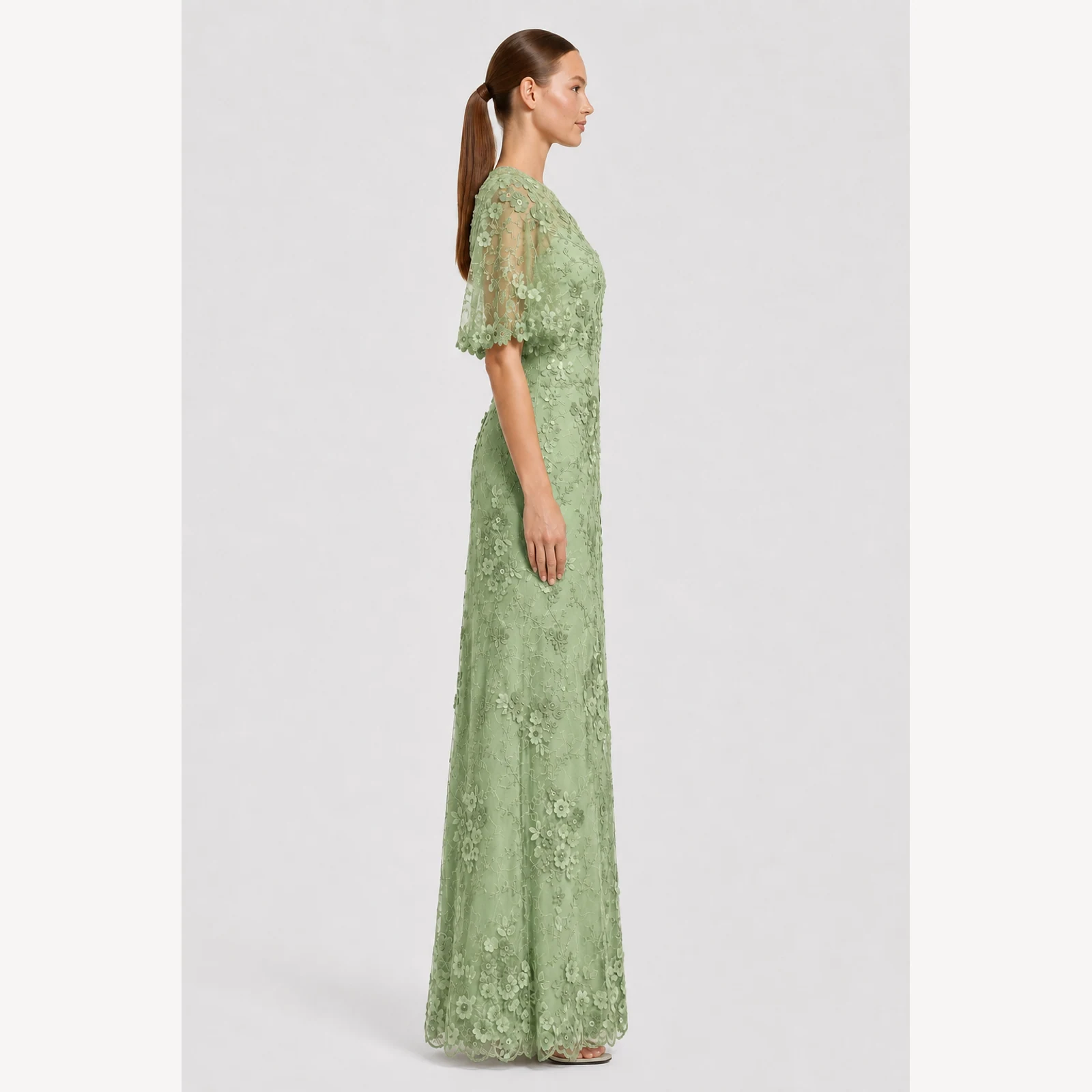 Dorothea Sage Lace Gown, view 4