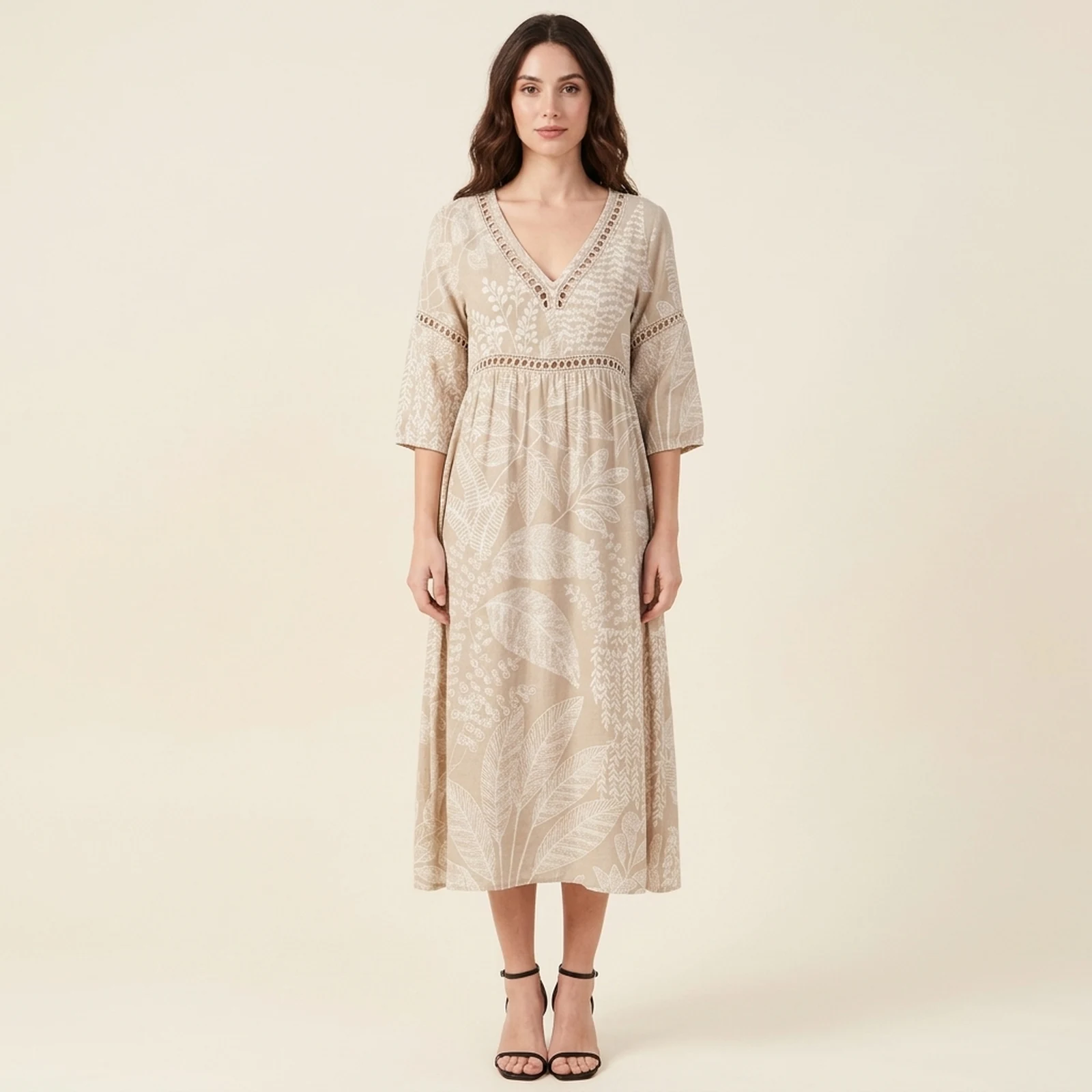 Duna V-Neck Print Midi Dress, view 1