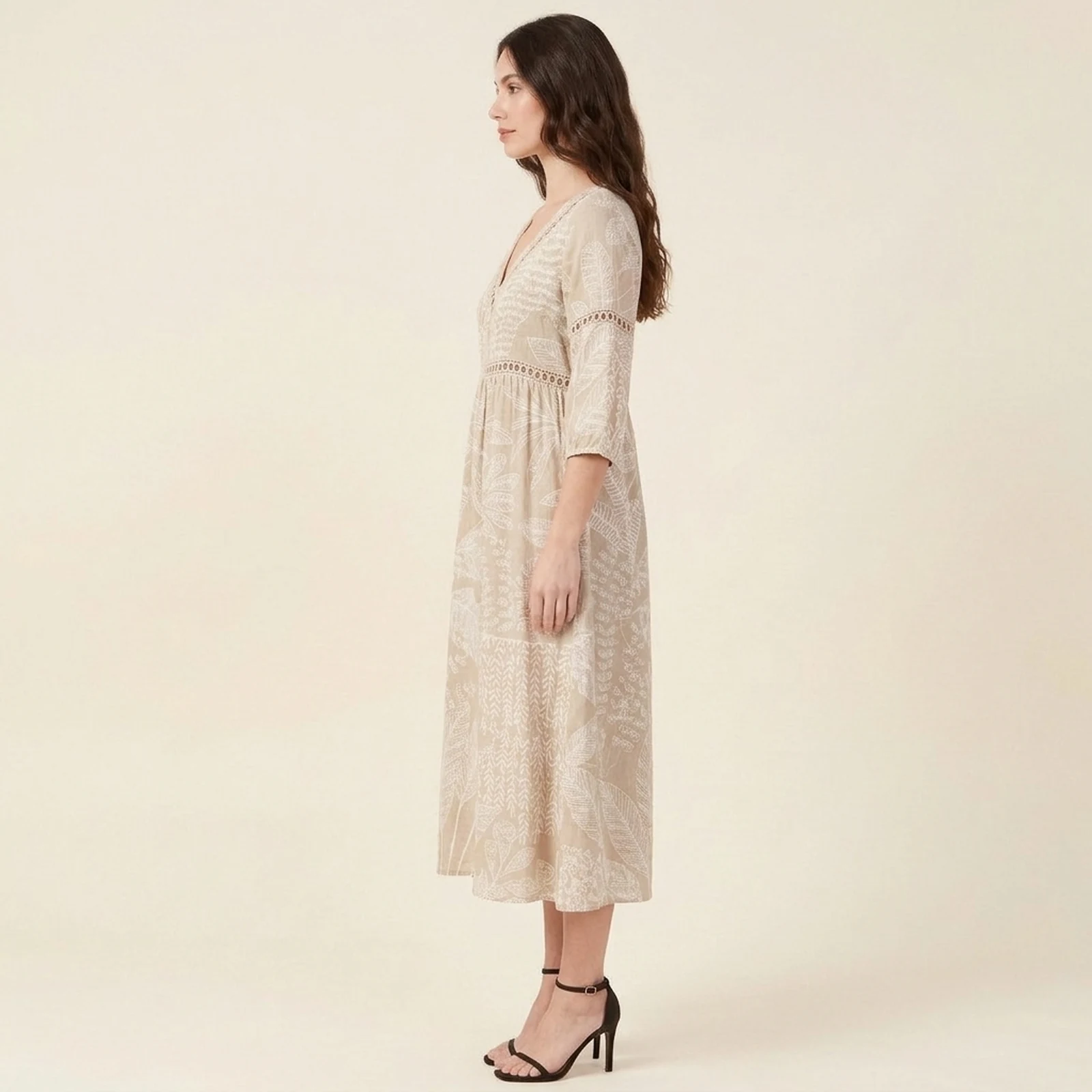 Duna V-Neck Print Midi Dress, view 3