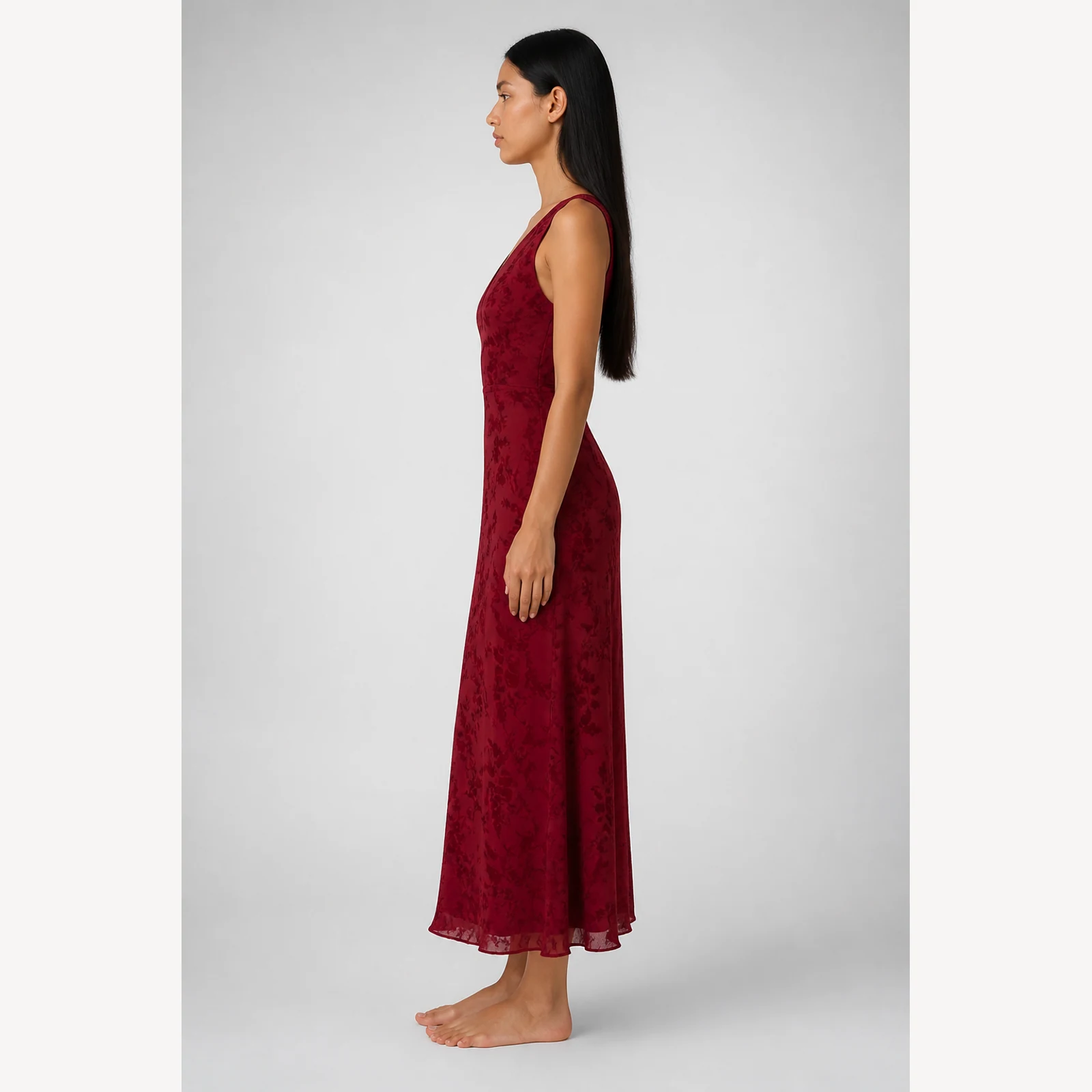 Elara Claret Print Maxi Dress, view 3