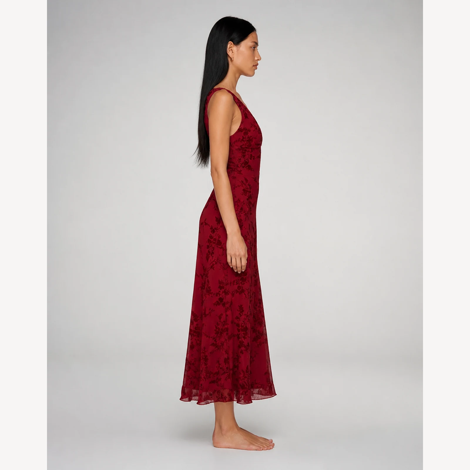 Elara Claret Print Maxi Dress, view 4