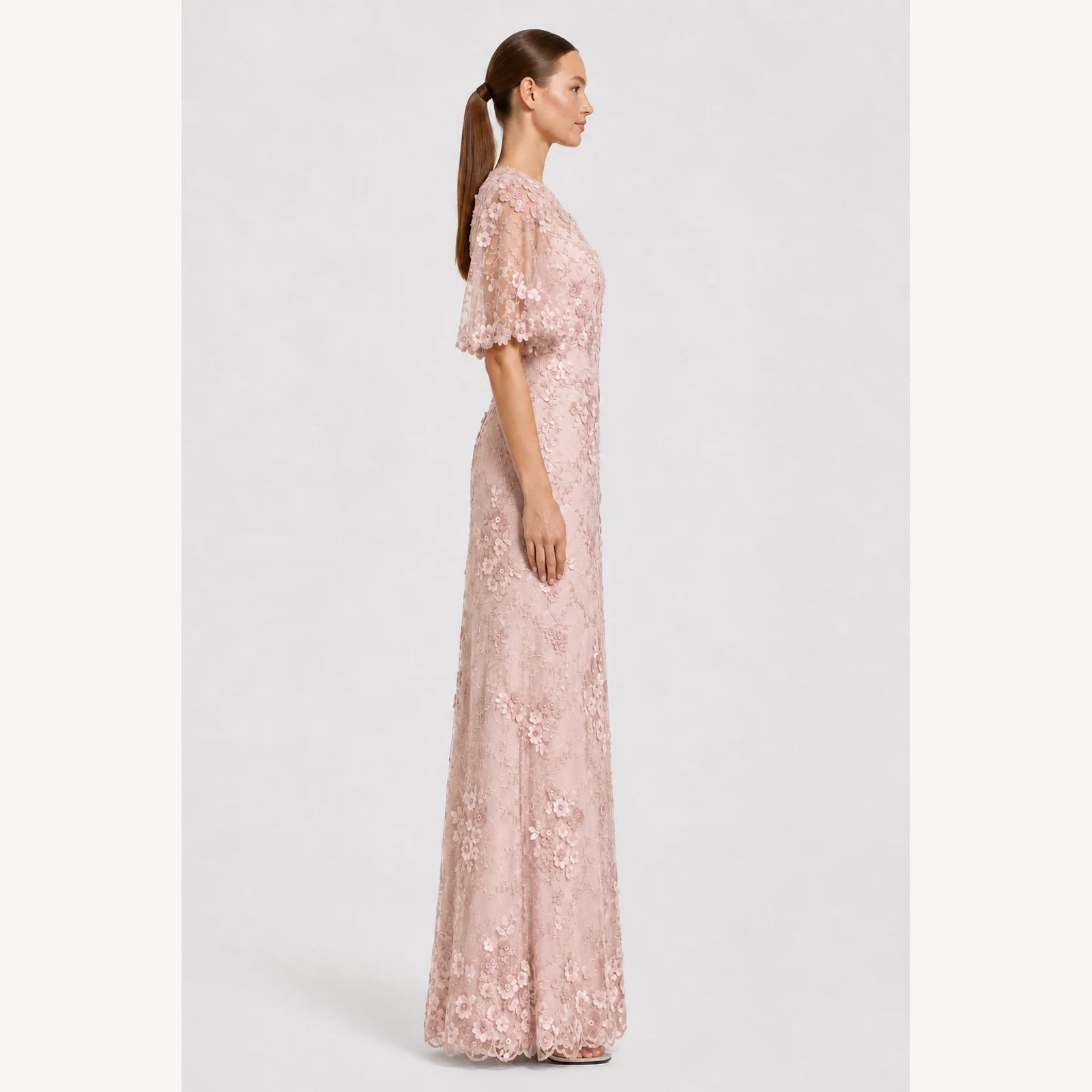 Eleanora Blush Lace Gown, view 4