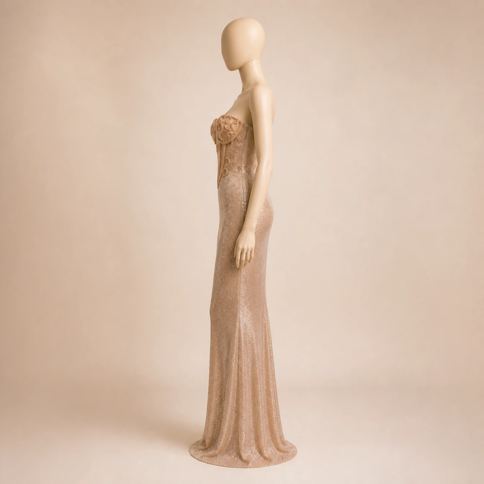 Elowen Champagne Corset Mermaid Gown, view 3