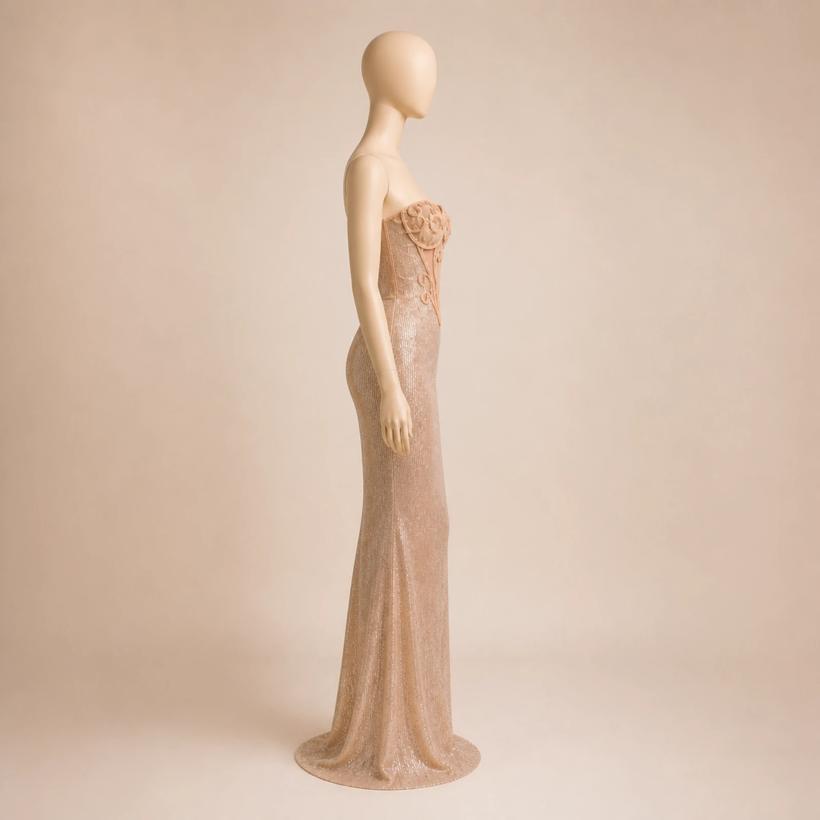 Elowen Champagne Corset Mermaid Gown, view 4