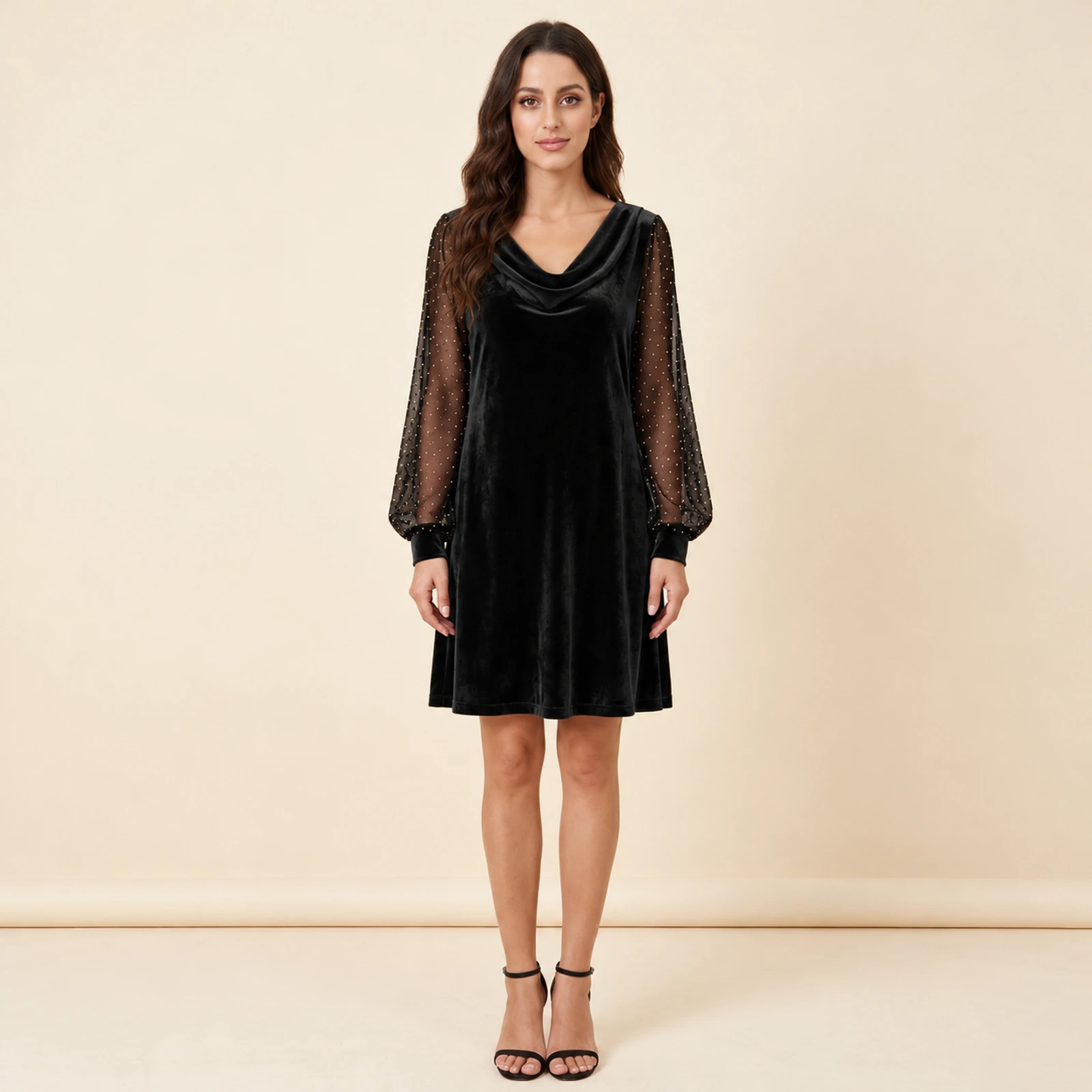 Elowyn Embellished Sleeve Mini Dress — Black, view 1