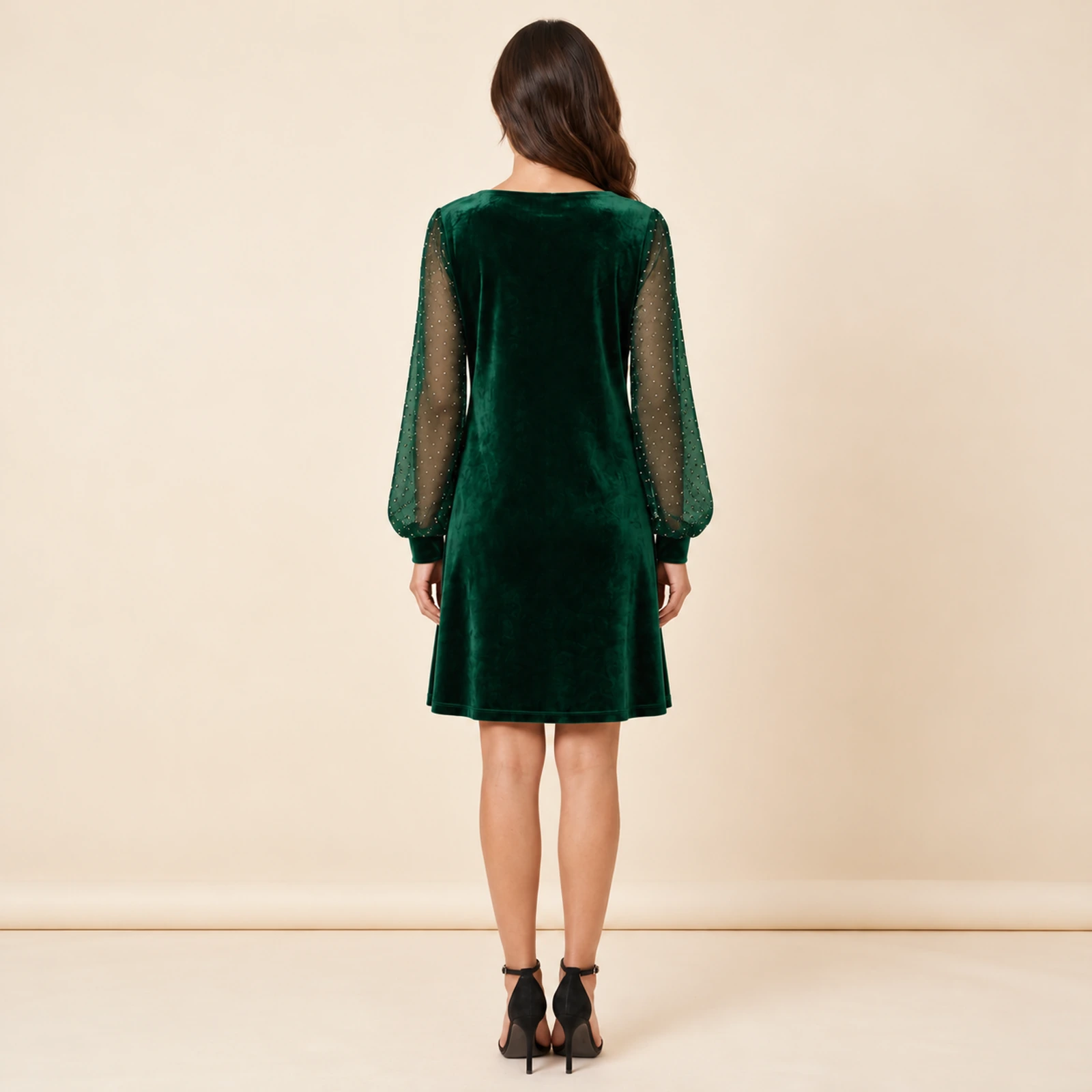 Elowyn Embellished Sleeve Mini Dress — Emerald, view 2