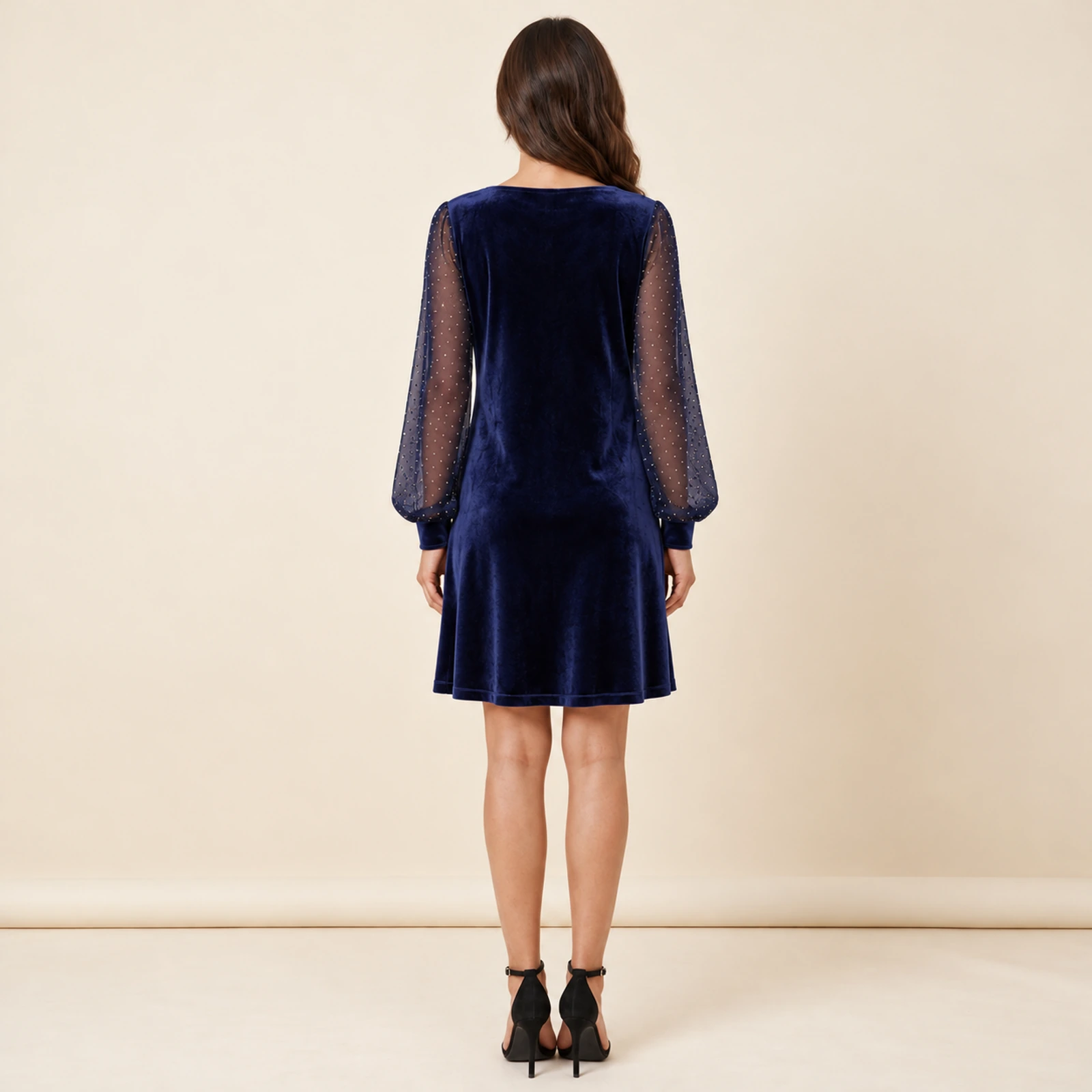 Elowyn Embellished Sleeve Mini Dress — Navy, view 2