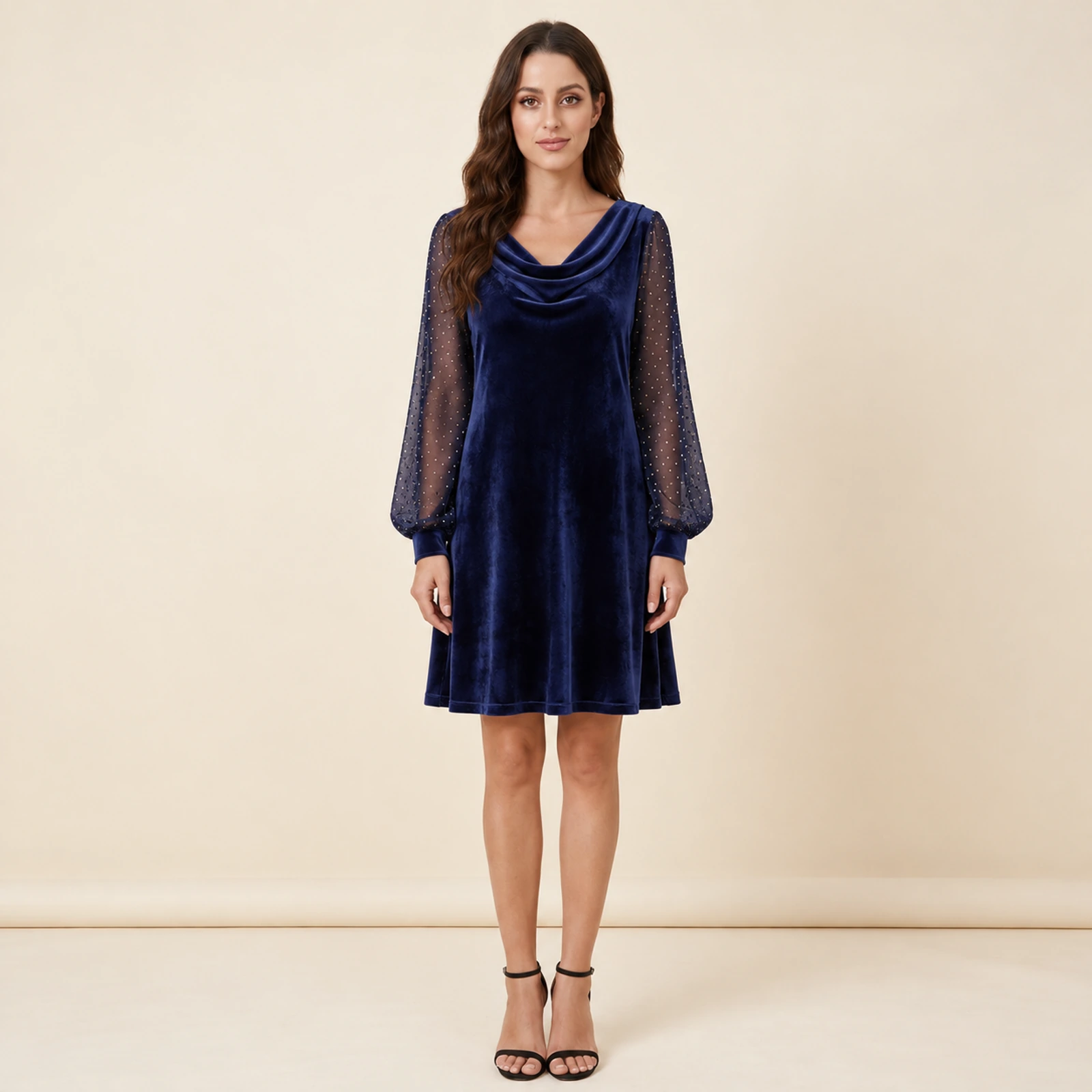 Elowyn Embellished Sleeve Mini Dress — Navy, view 1