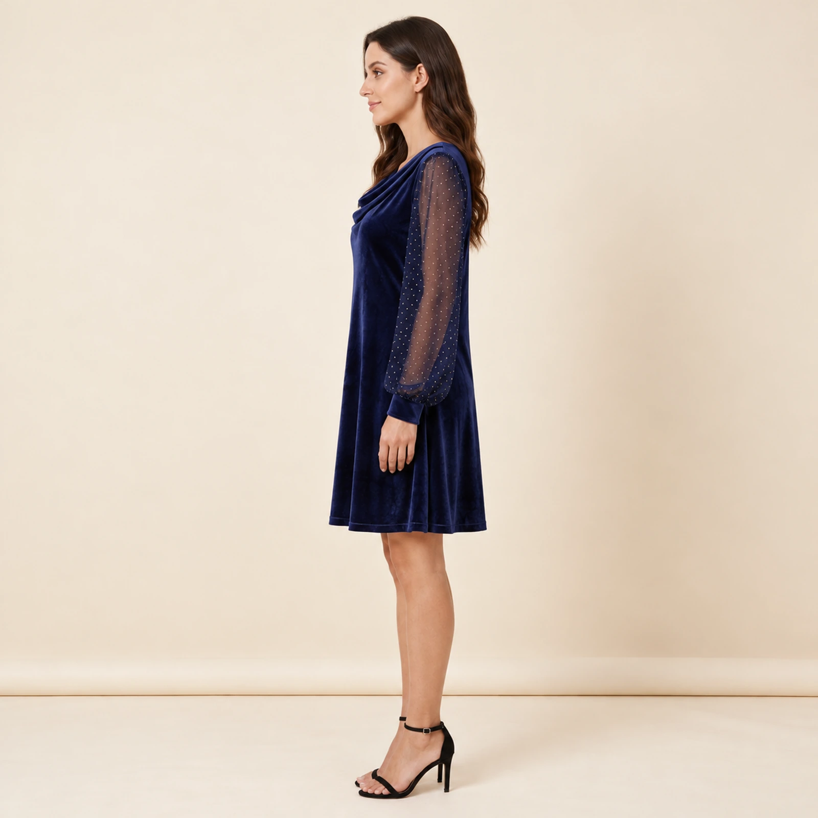 Elowyn Embellished Sleeve Mini Dress — Navy, view 3