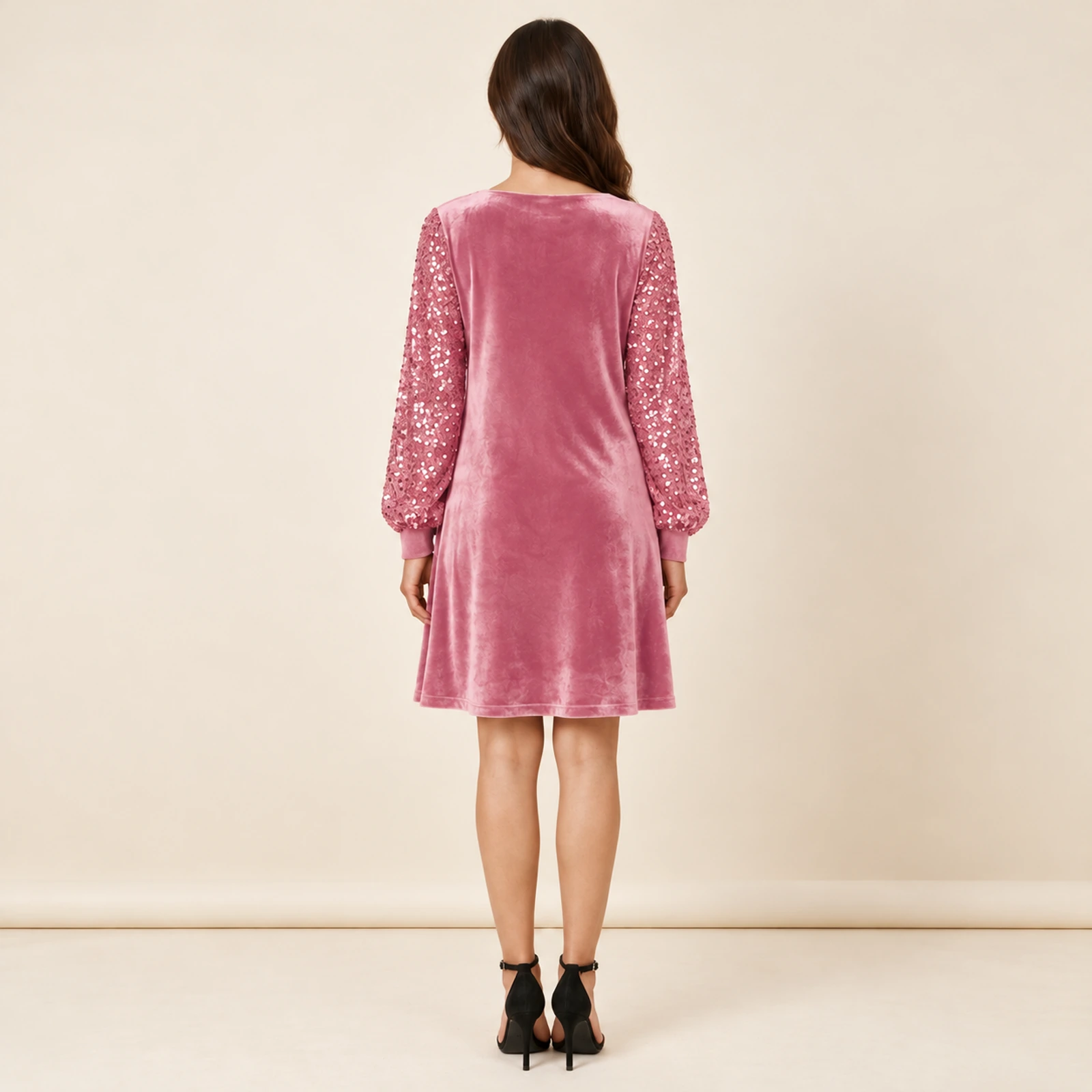 Elowyn Embellished Sleeve Mini Dress — Pink, view 2