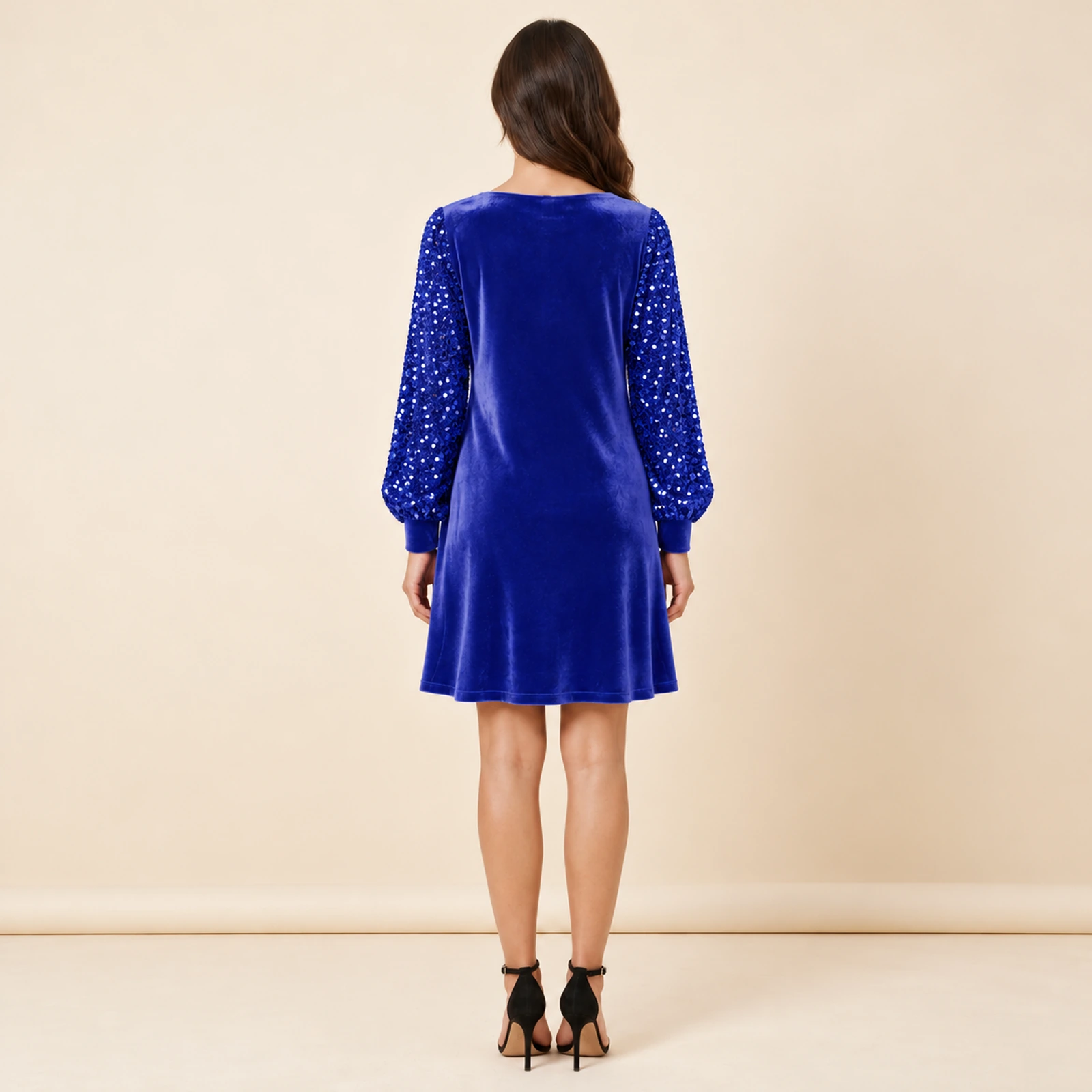 Elowyn Embellished Sleeve Mini Dress — Royal Blue, view 2