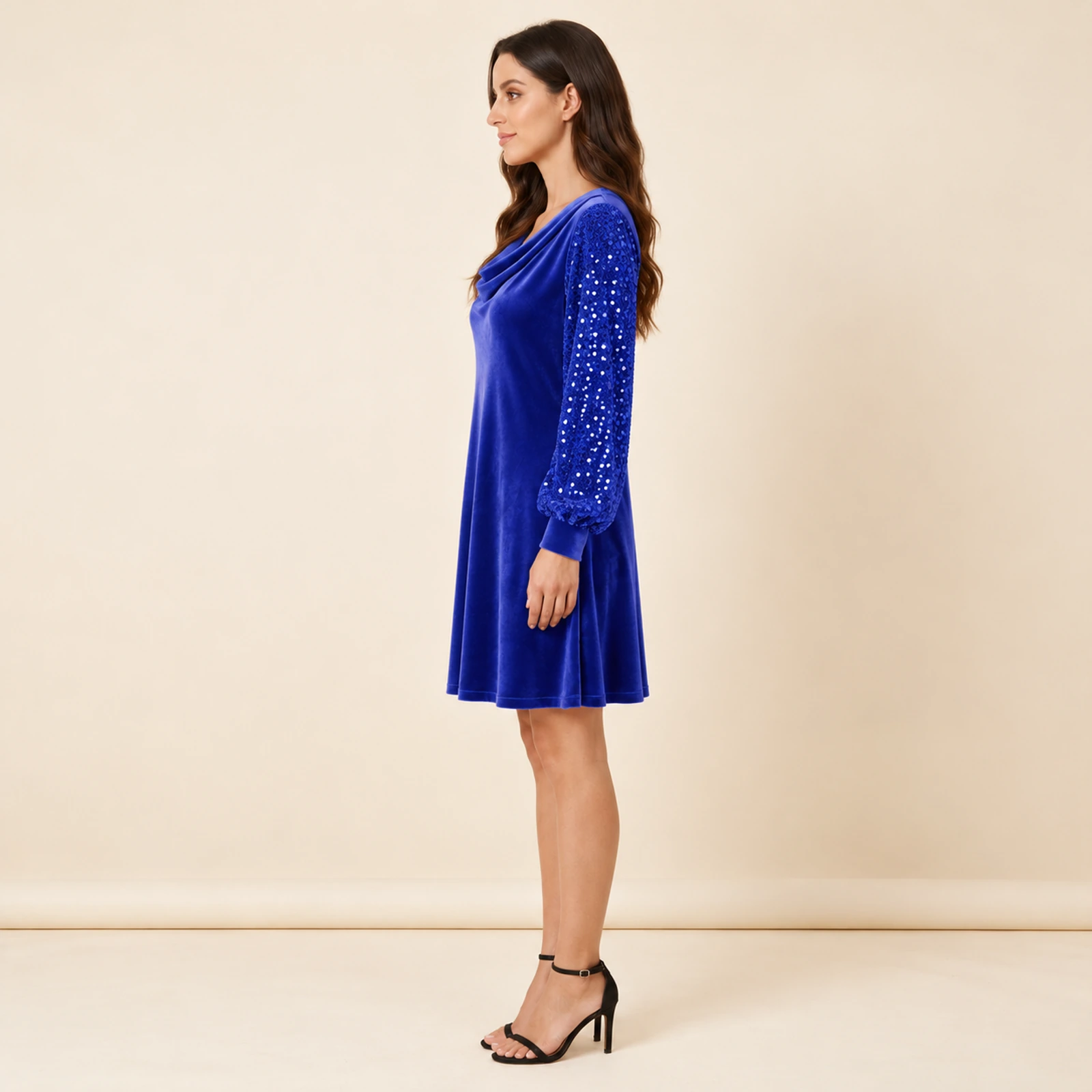 Elowyn Embellished Sleeve Mini Dress — Royal Blue, view 3