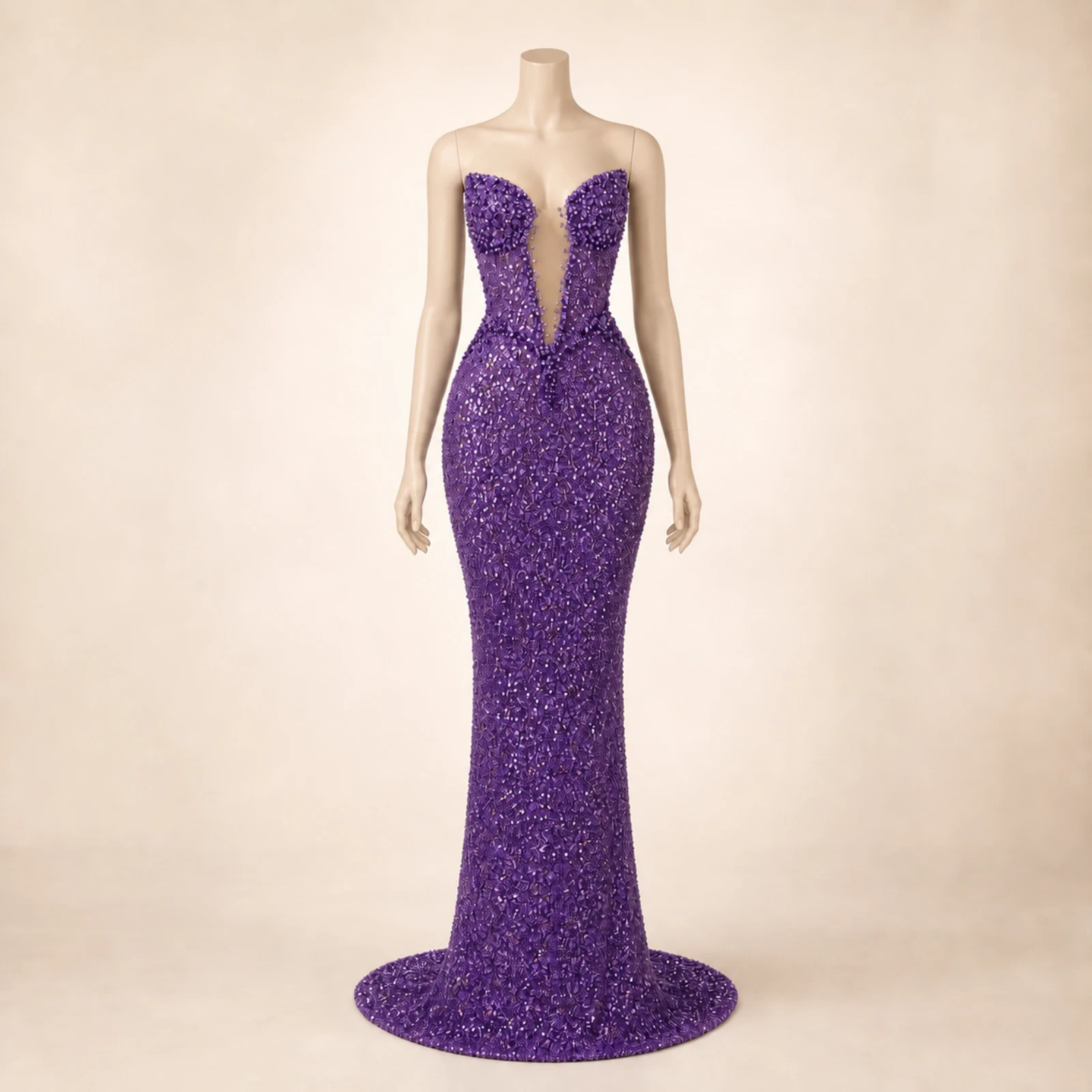 Estelle Purple Crystal Mermaid Gown, view 1