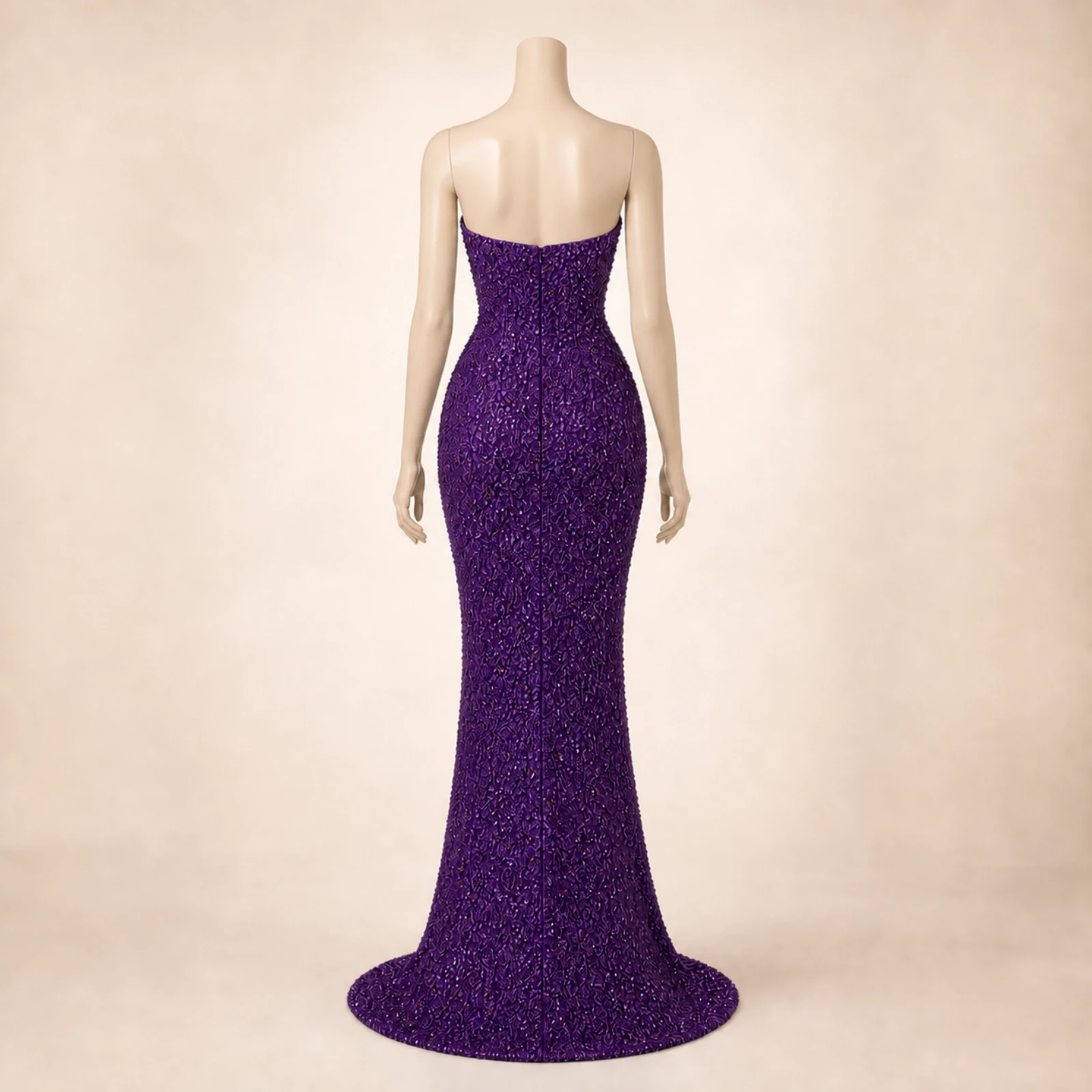 Estelle Purple Crystal Mermaid Gown, view 2
