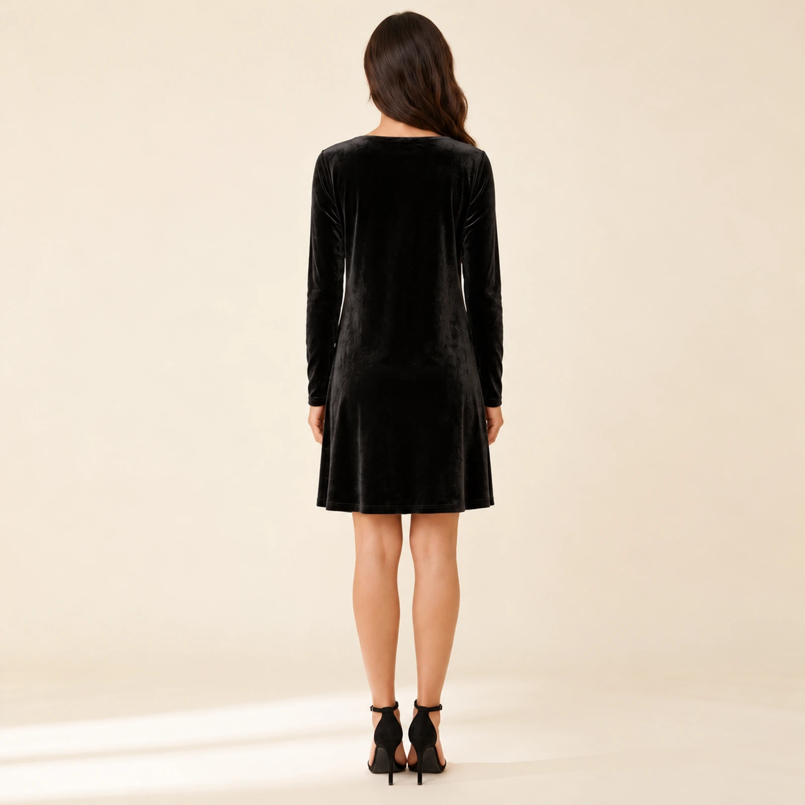 Evelisse Cowl Neck Velvet Mini Dress — Black, view 2