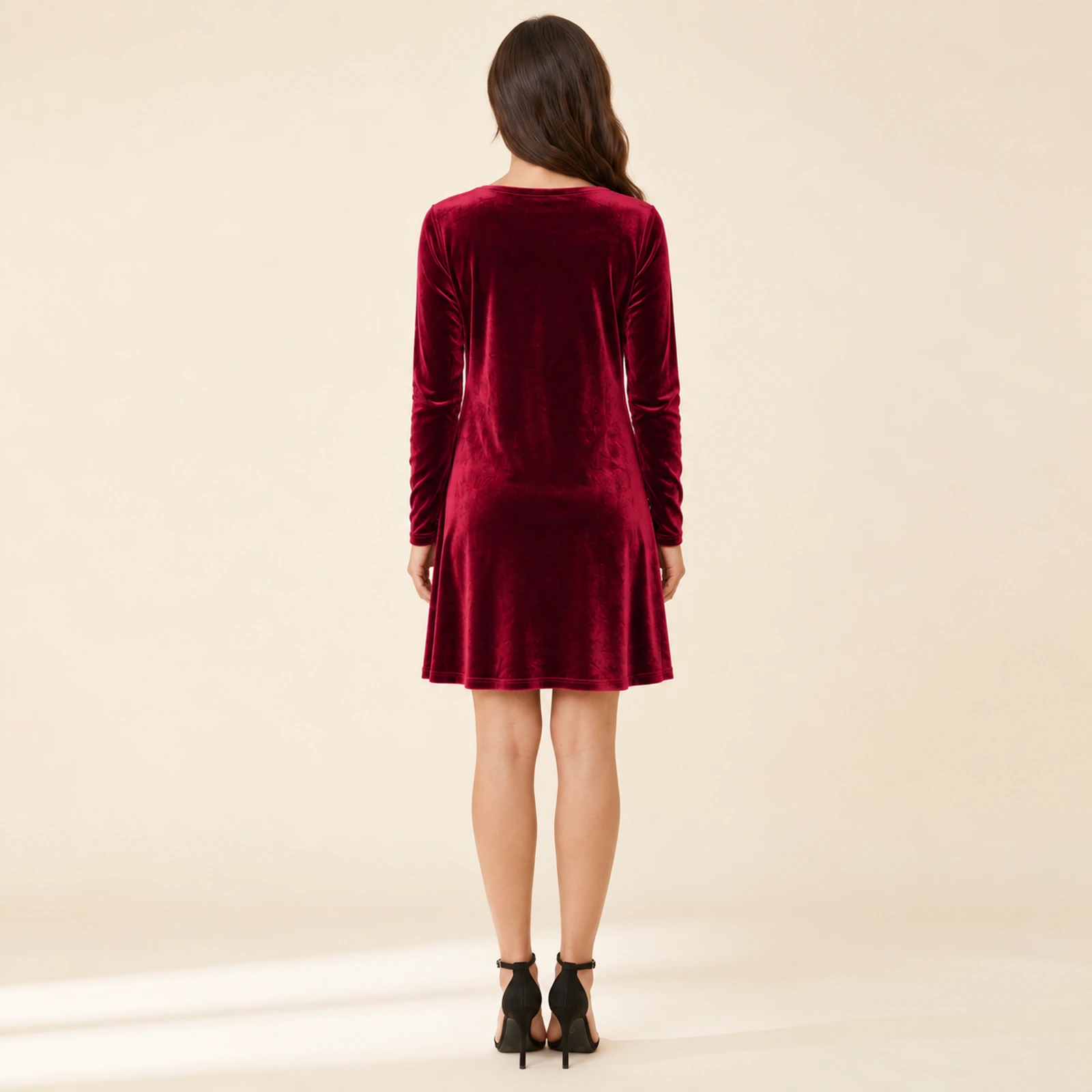 Evelisse Cowl Neck Velvet Mini Dress — Burgundy, view 2