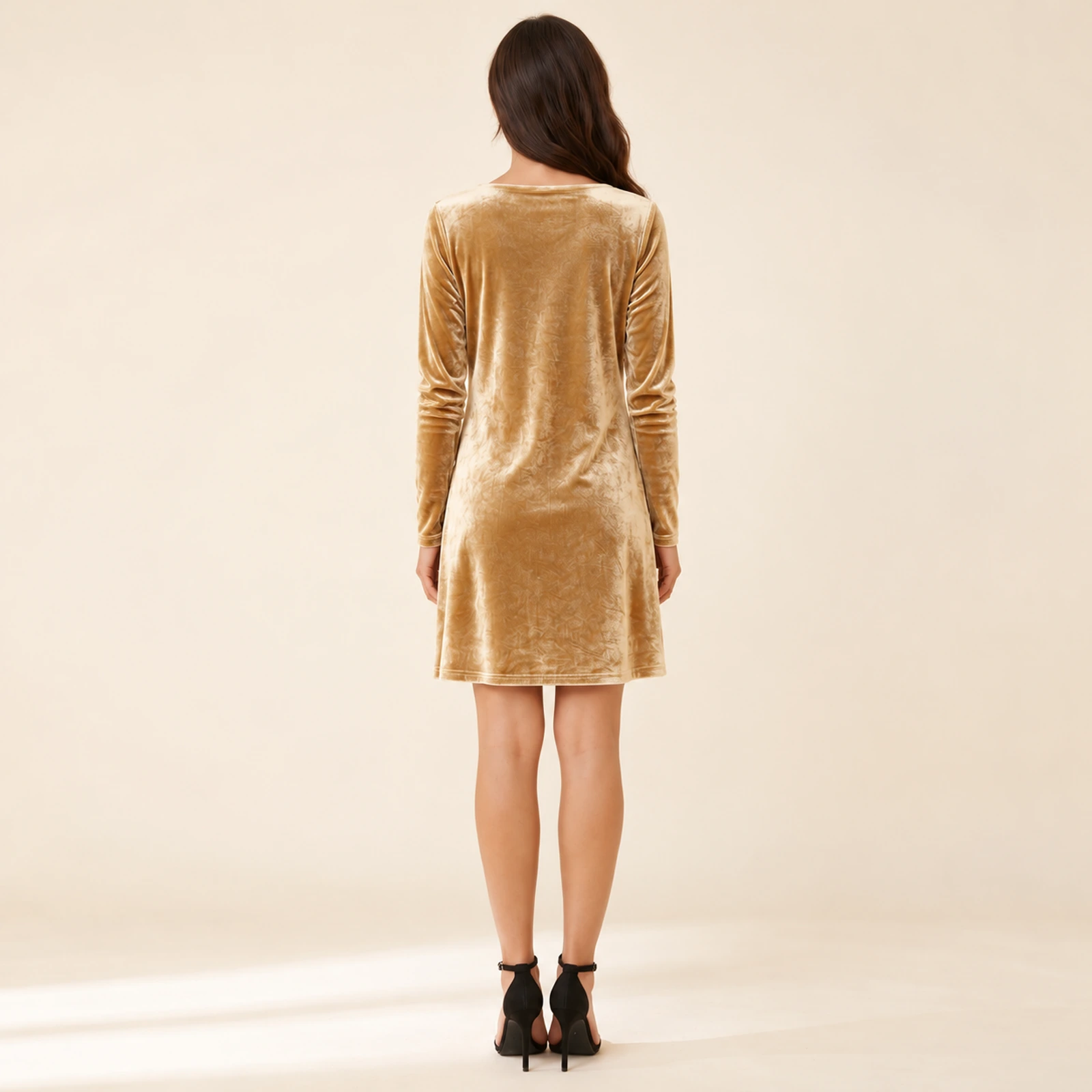 Evelisse Cowl Neck Velvet Mini Dress — Champagne, view 2