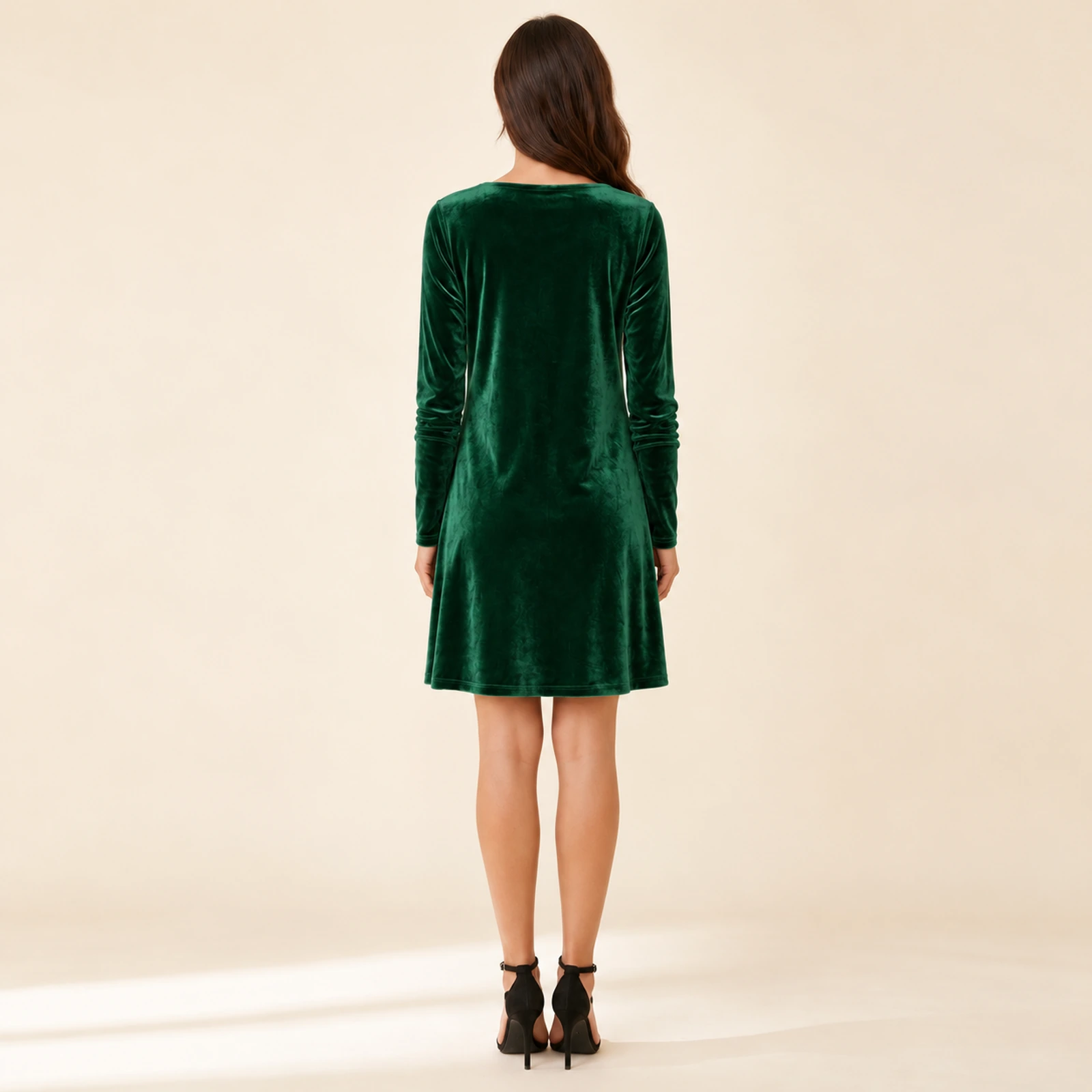 Evelisse Cowl Neck Velvet Mini Dress — Emerald, view 2