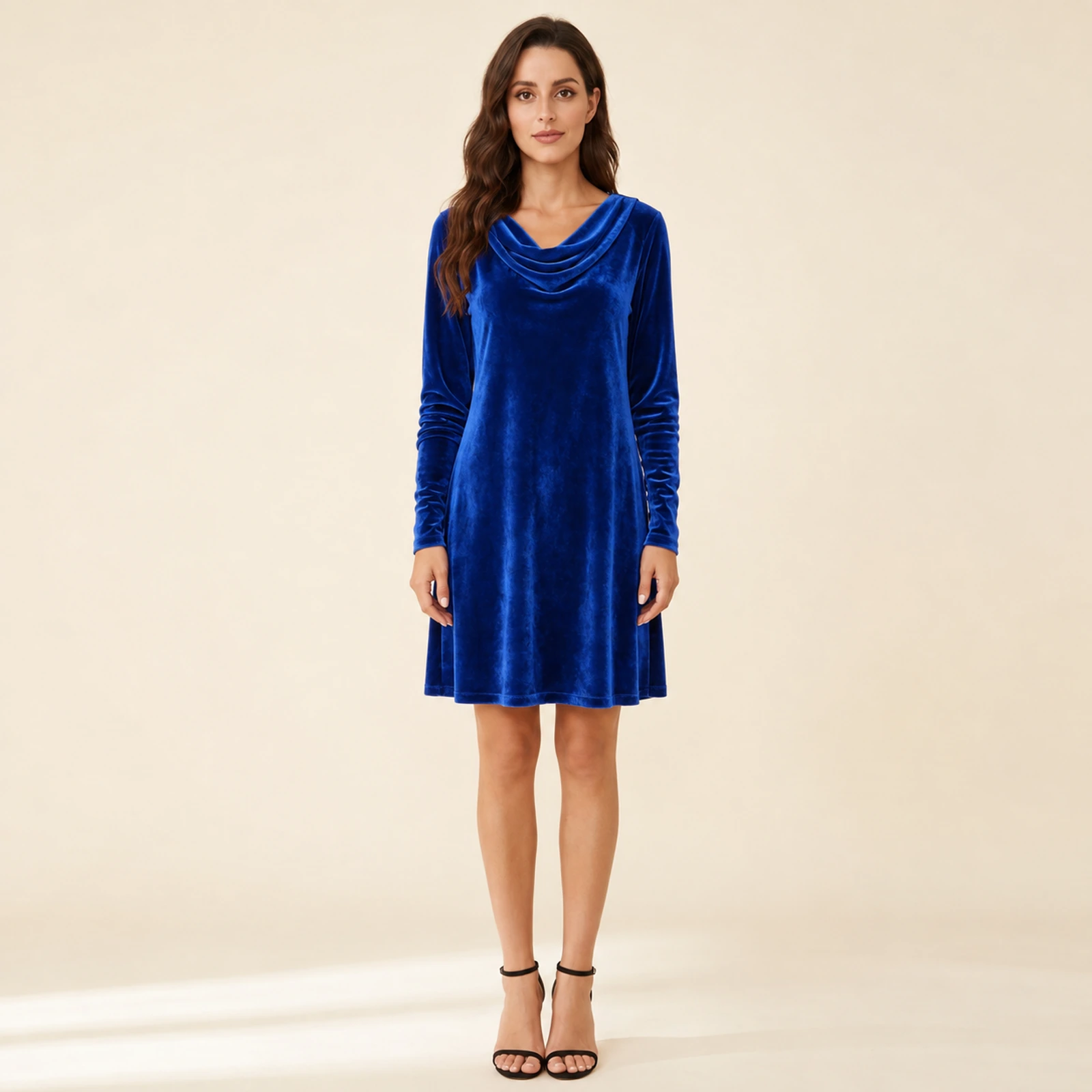 Evelisse Cowl Neck Velvet Mini Dress — Royal Blue, view 1