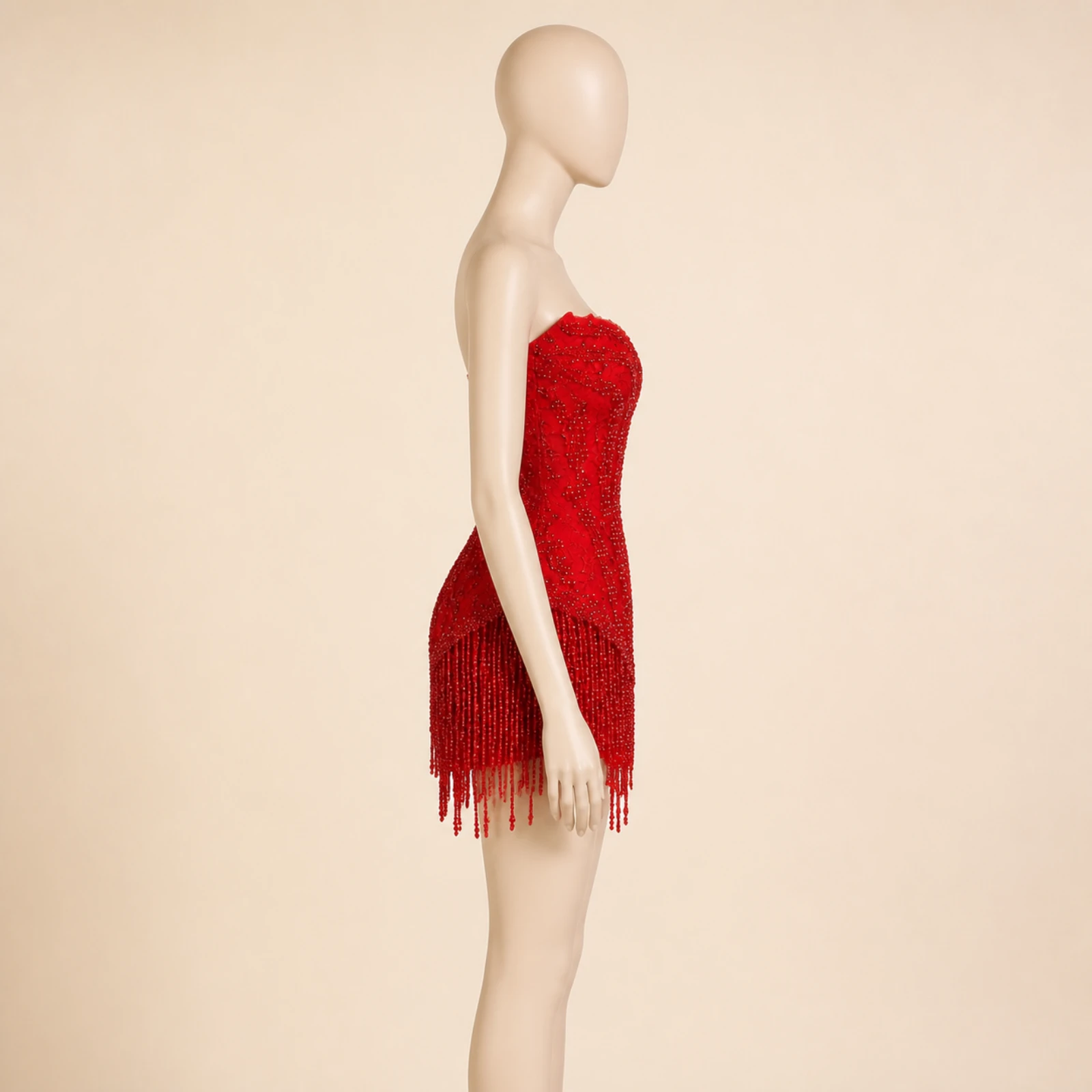 Fabienne Red Tassel Mini Dress, view 4