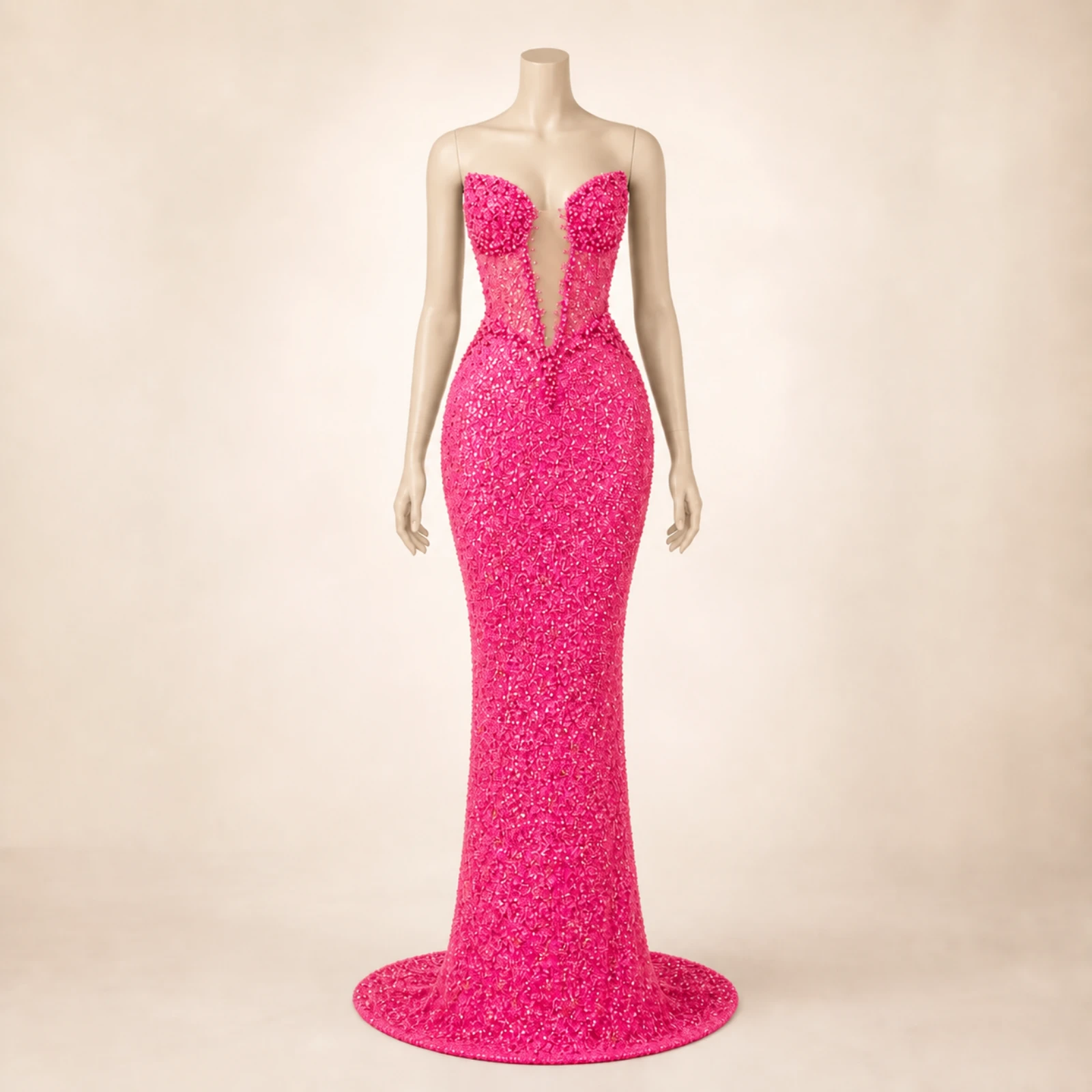 Fiora Pink Crystal Mermaid Gown, view 1