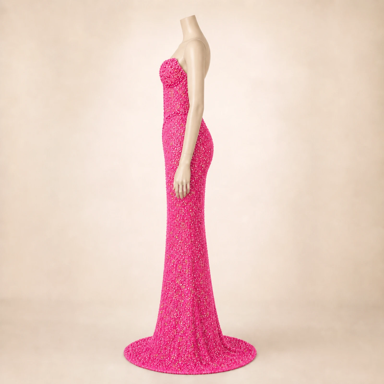 Fiora Pink Crystal Mermaid Gown, view 4