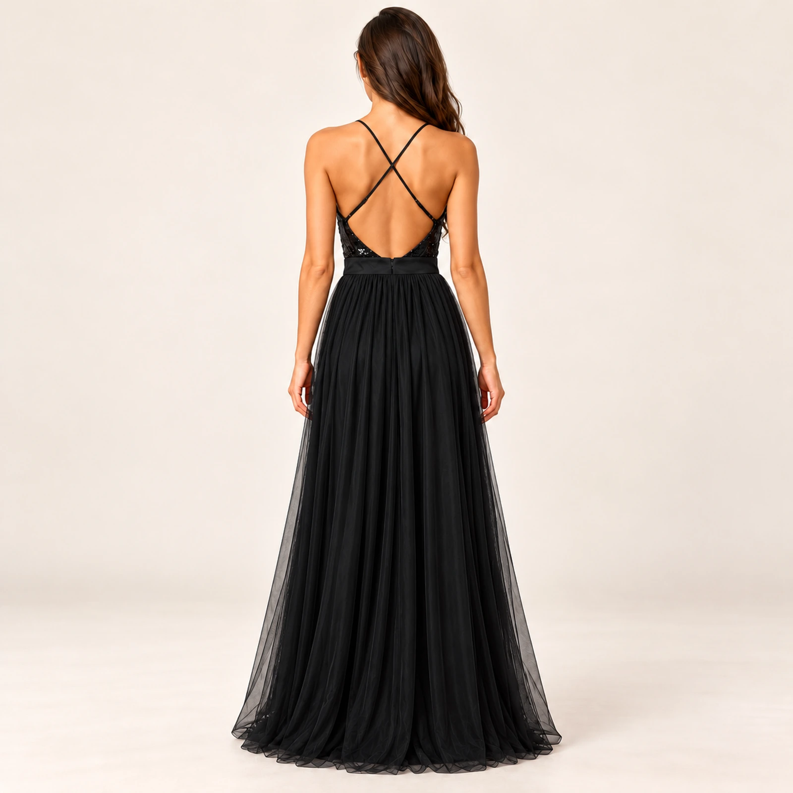 Fiorenza Sequin Bodice Maxi Dress — Black, view 2