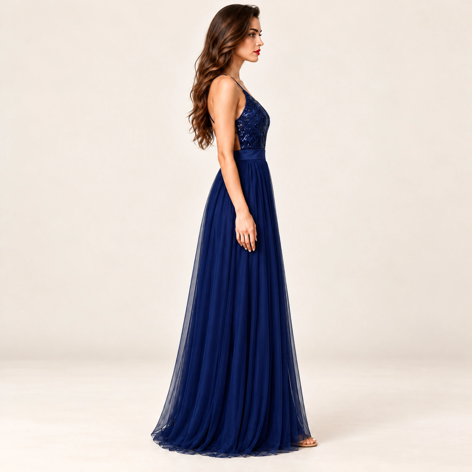 Fiorenza Sequin Bodice Maxi Dress — Dark Blue, view 4