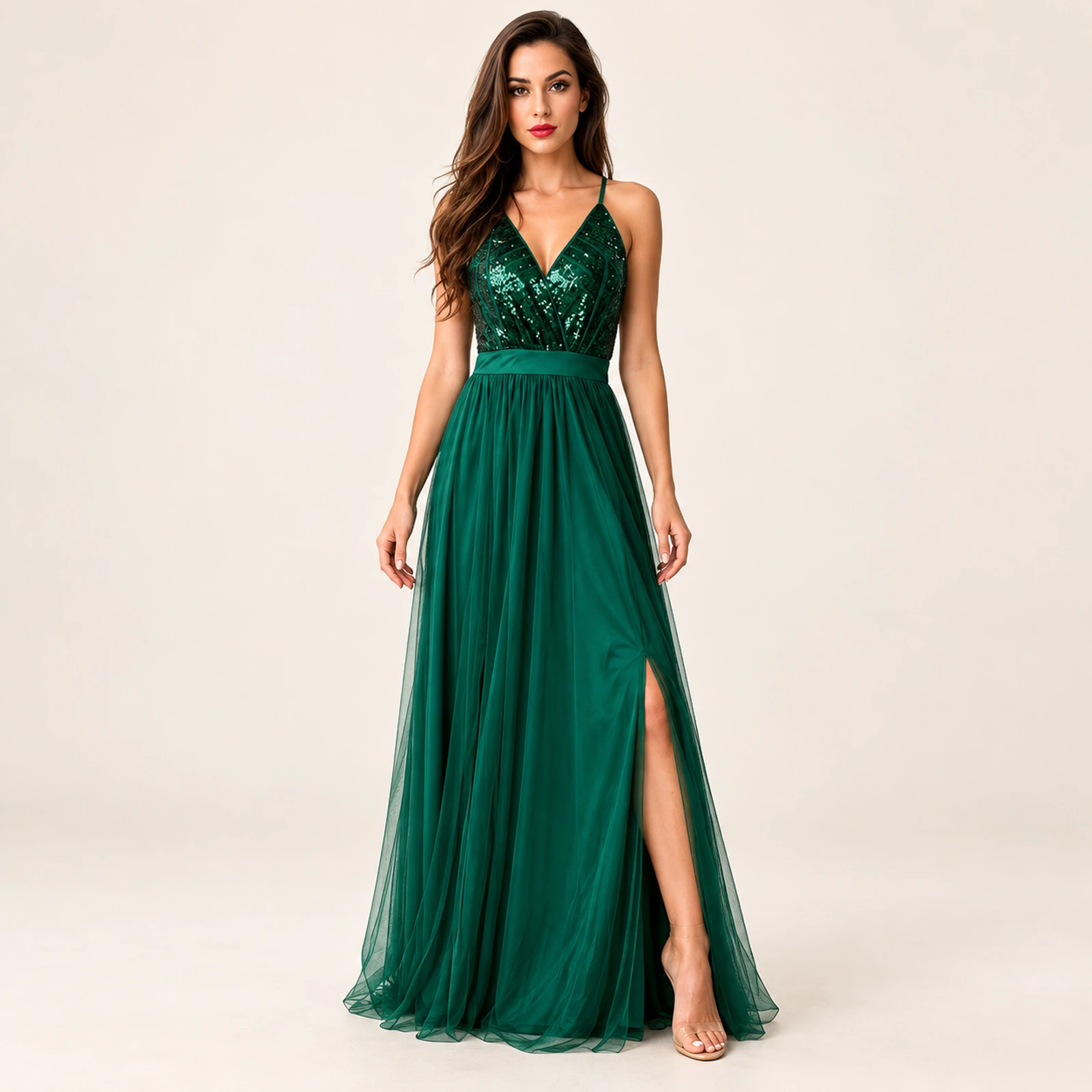 Fiorenza Sequin Bodice Maxi Dress — Green, view 1