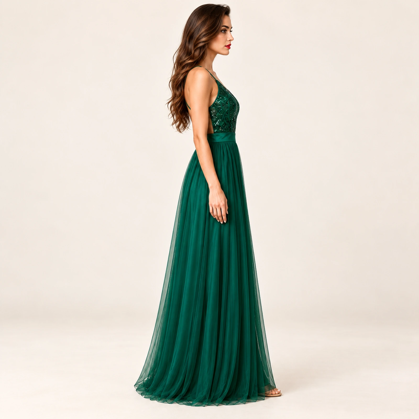 Fiorenza Sequin Bodice Maxi Dress — Green, view 4