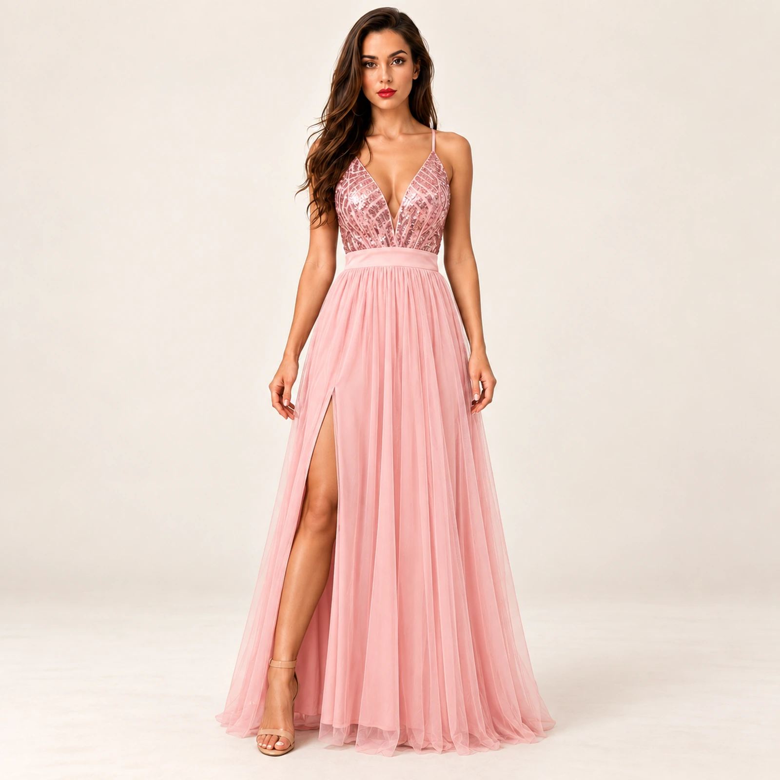 Fiorenza Sequin Bodice Maxi Dress — Pink