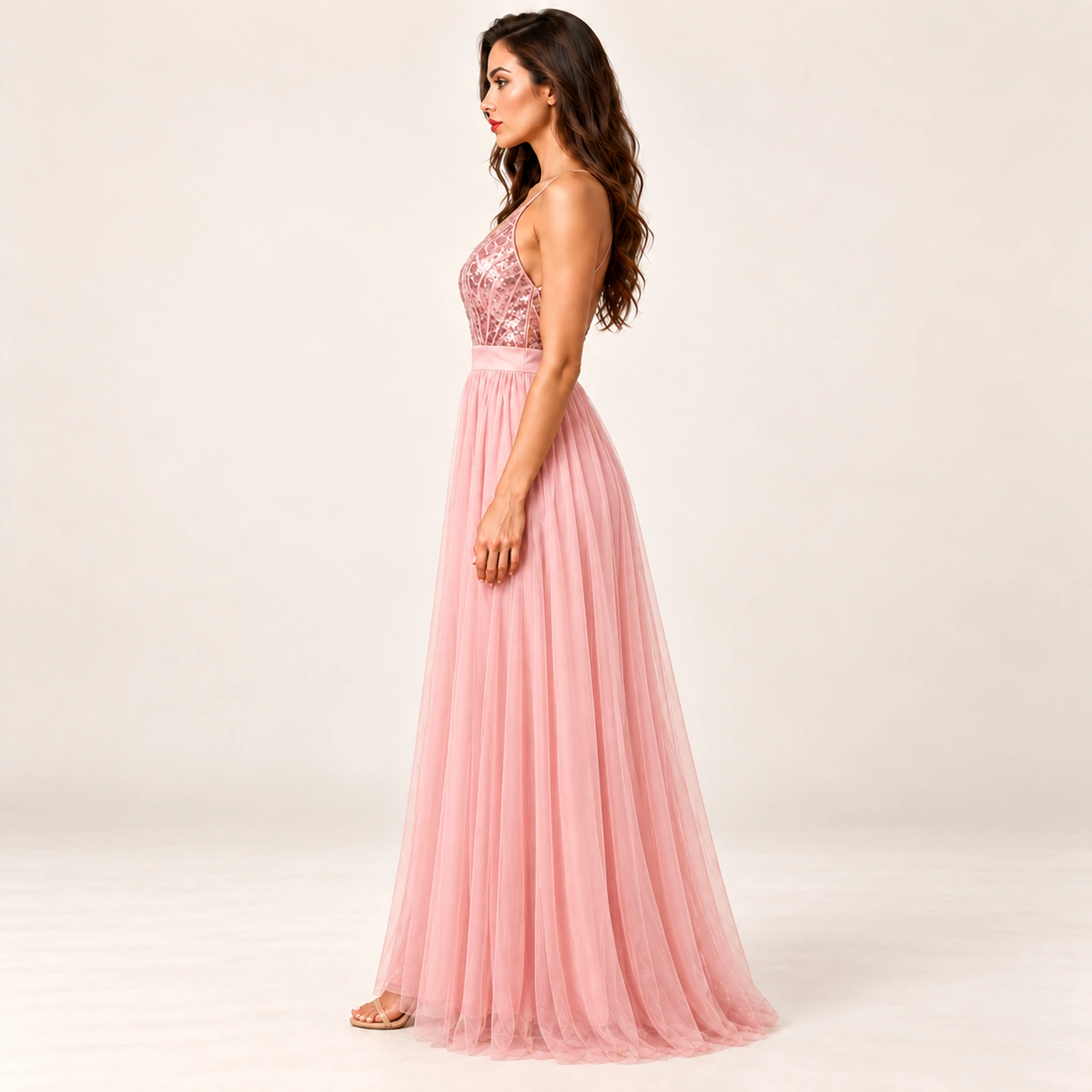 Fiorenza Sequin Bodice Maxi Dress — Pink, view 3