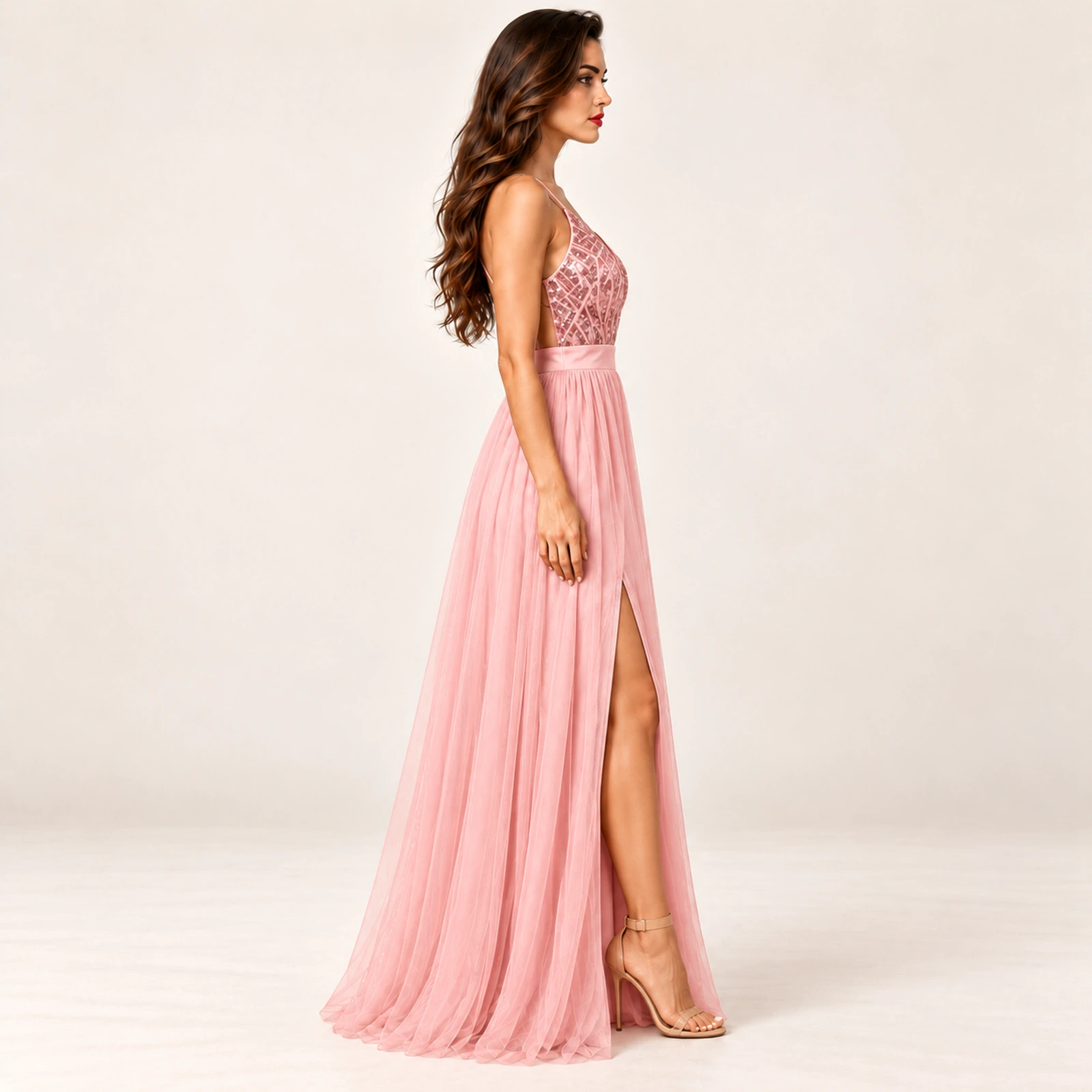 Fiorenza Sequin Bodice Maxi Dress — Pink, view 4