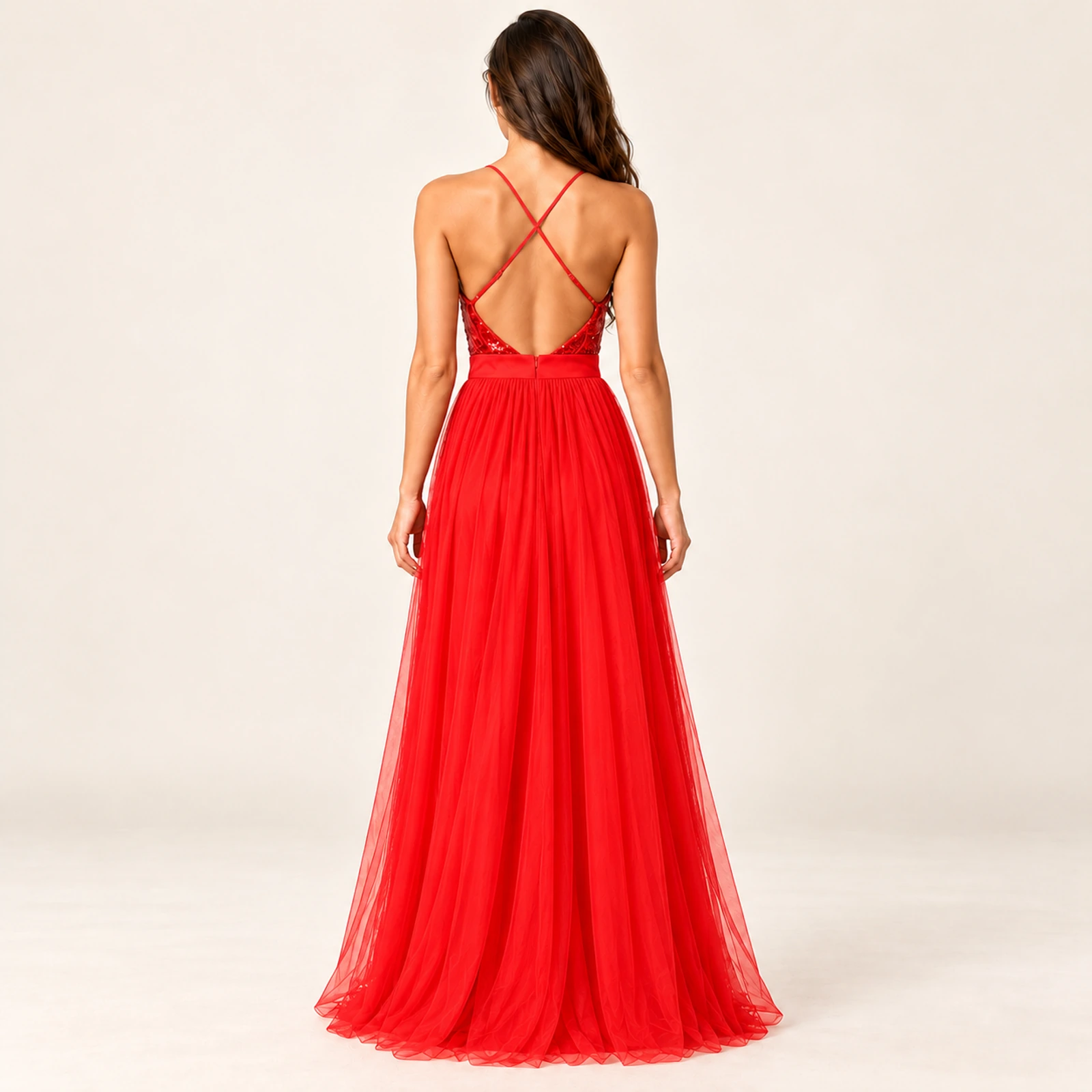 Fiorenza Sequin Bodice Maxi Dress — Red, view 2